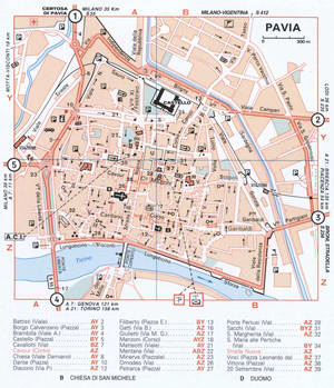 Map of Pavia (Italy) with sights