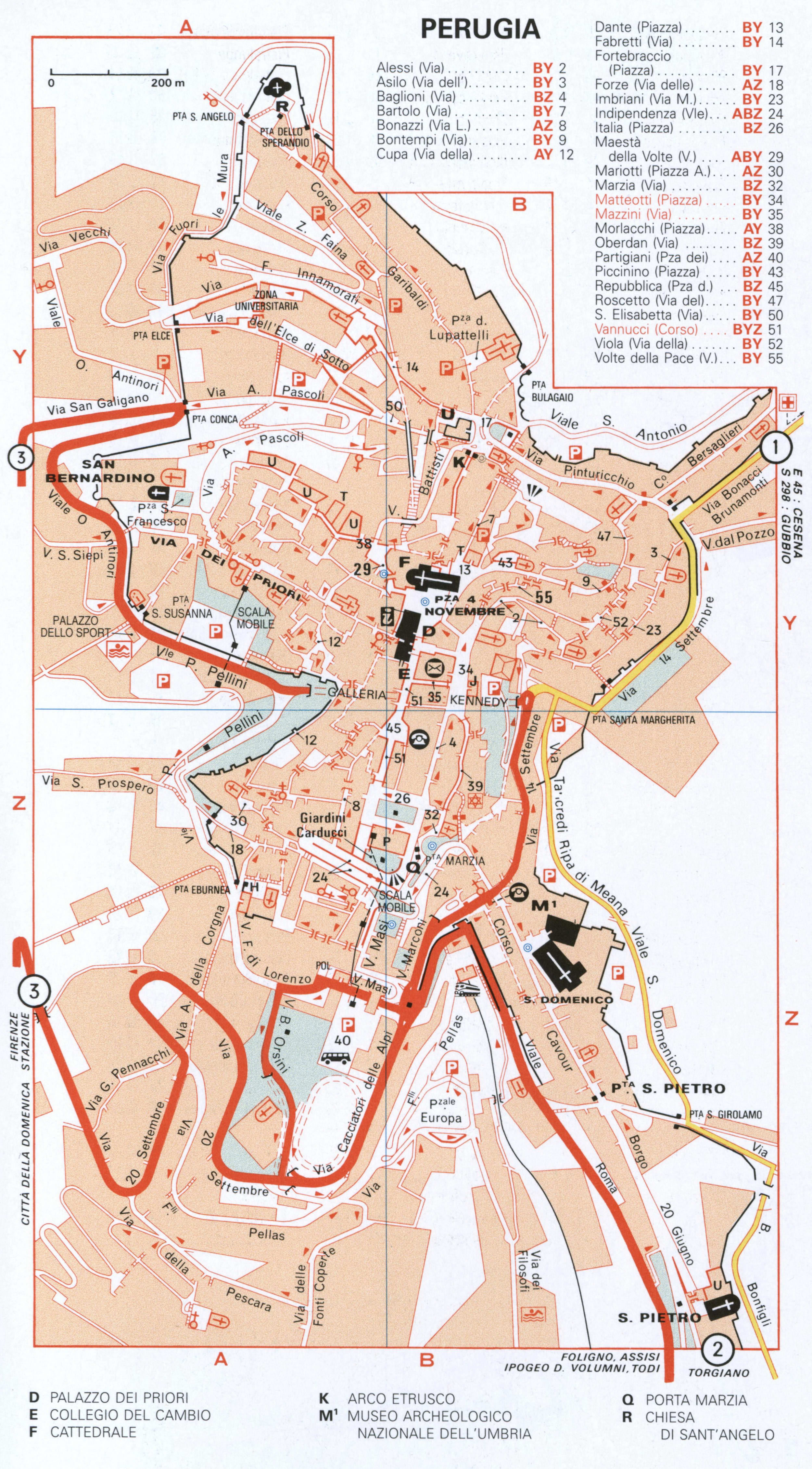 Perugia city map with attractions