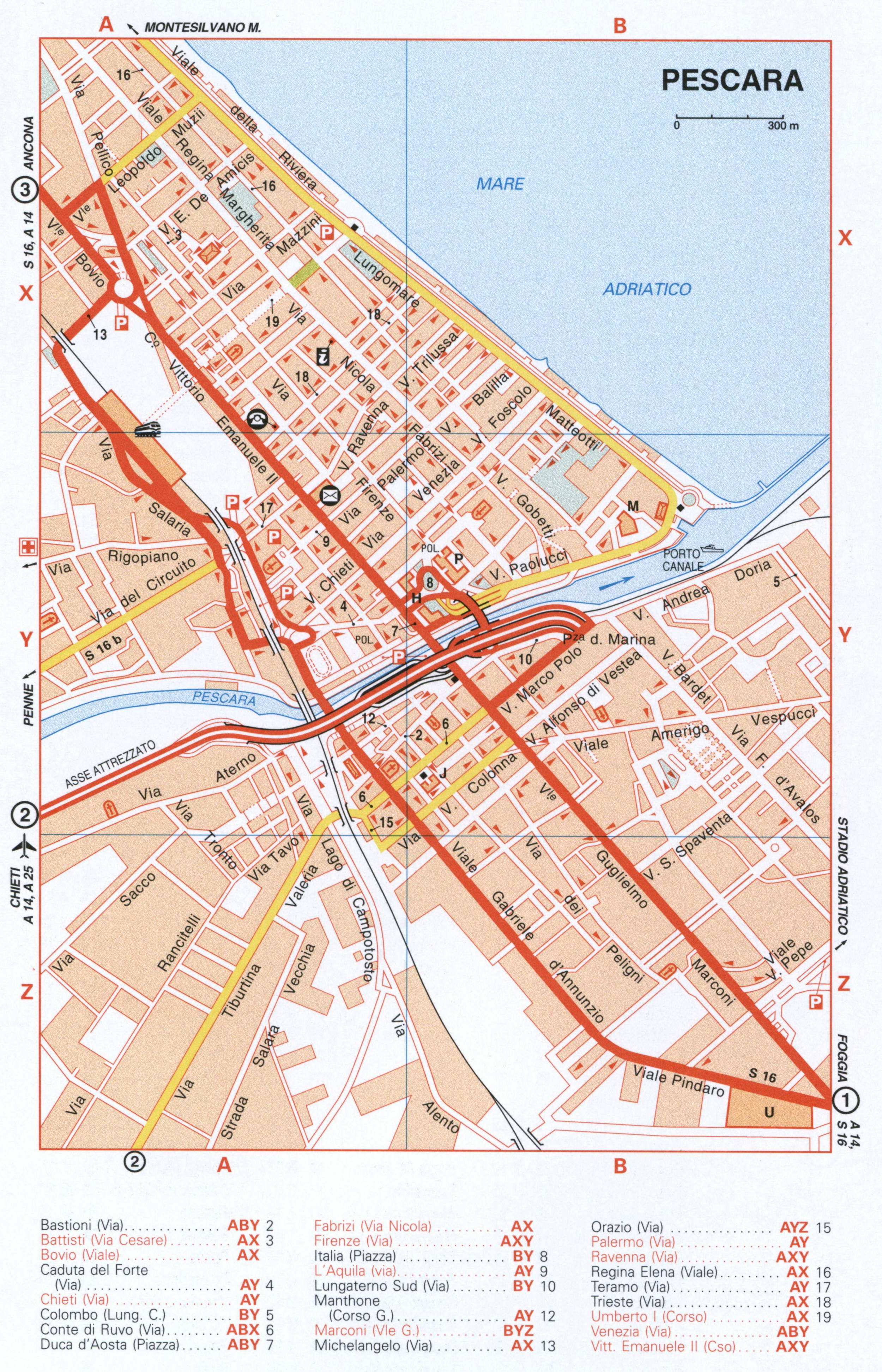 Pescara city map with attractions