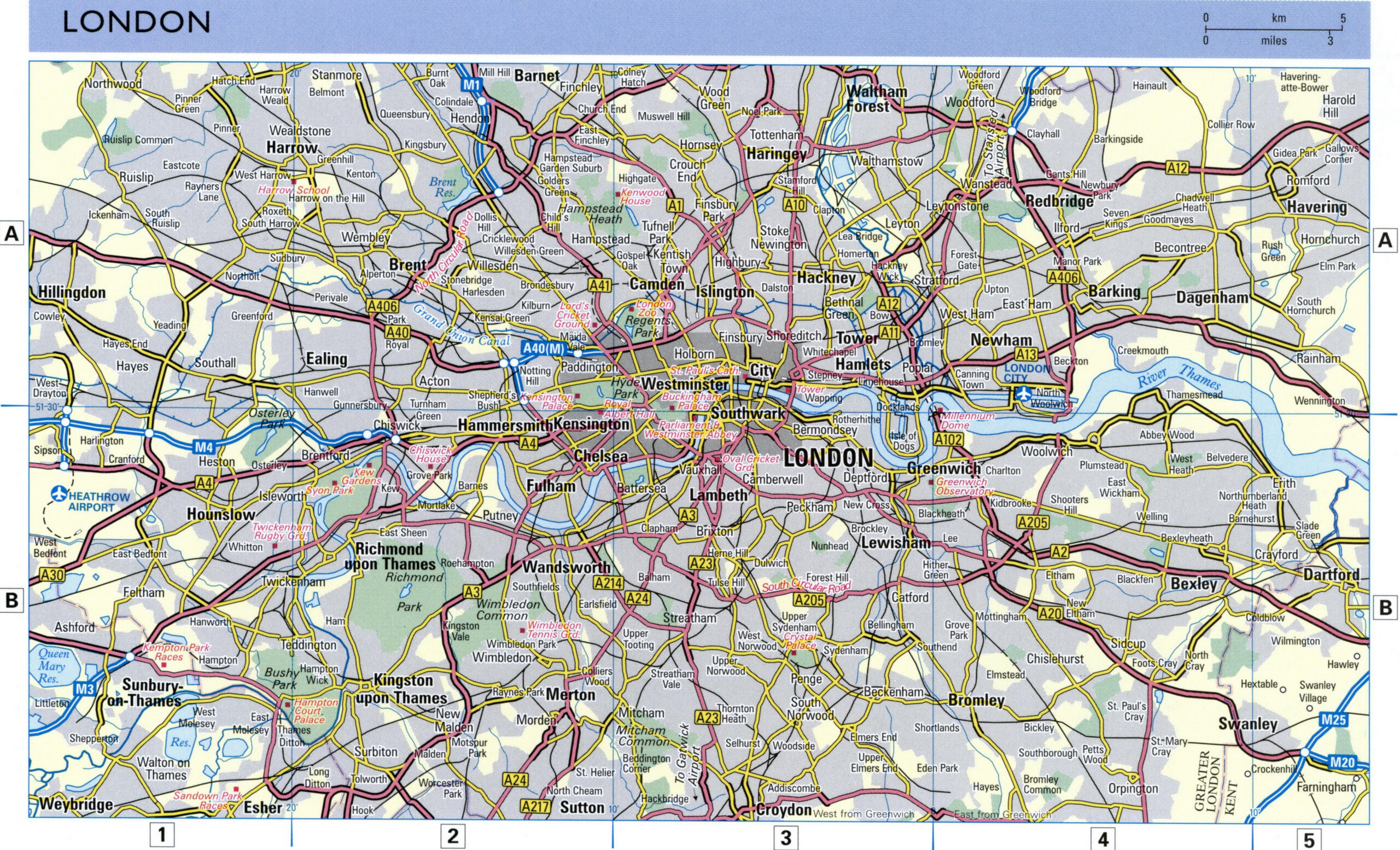 Highway map of the London area for tourists