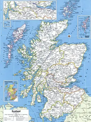 Scotland map with cities and towns