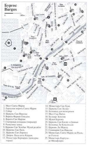 Burgos (Spain) tourist map with a list of attractions