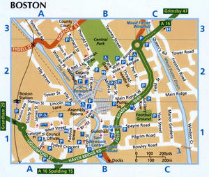 Boston map with parking lots and public toilets