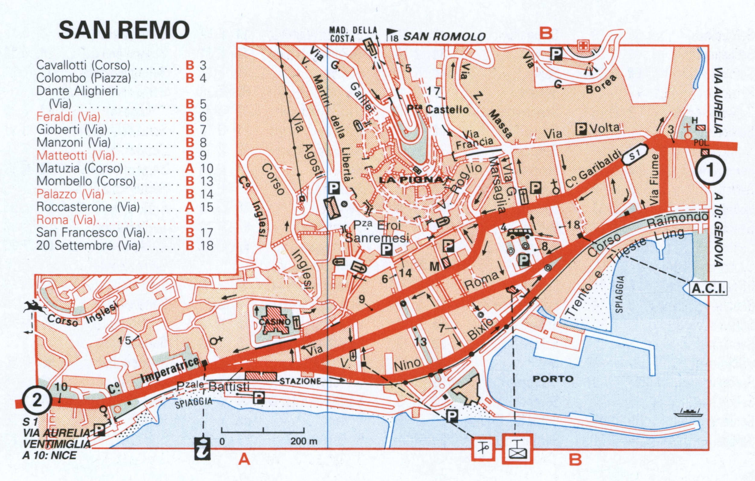 Map of San Remo with historical landmarks