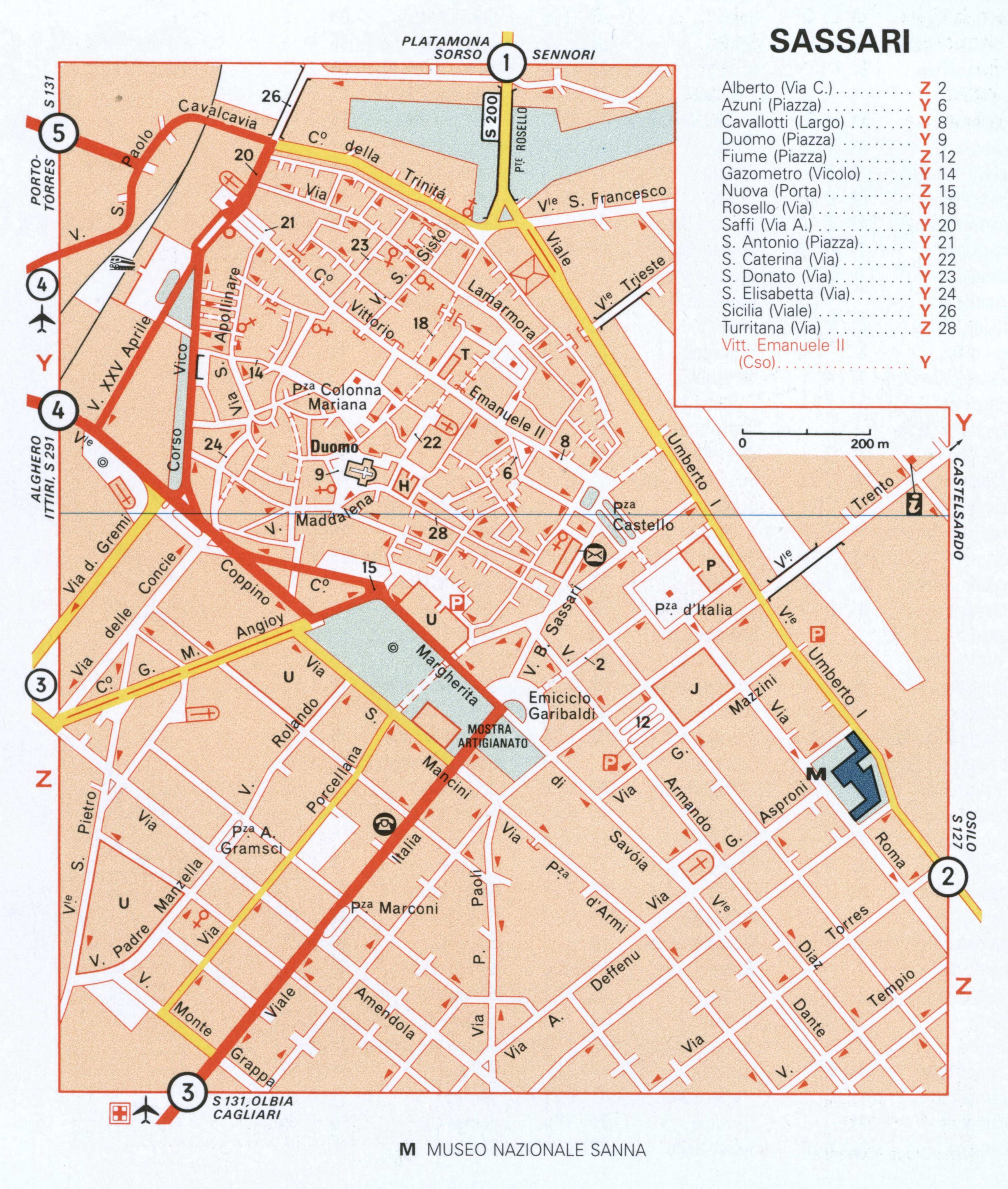 Map of Sassari with historical landmarks