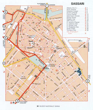Map of Sassari with historical landmarks