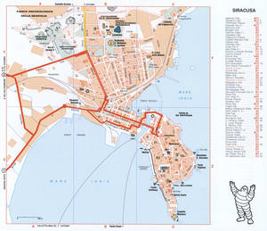 Map of Siracusa with historical landmarks