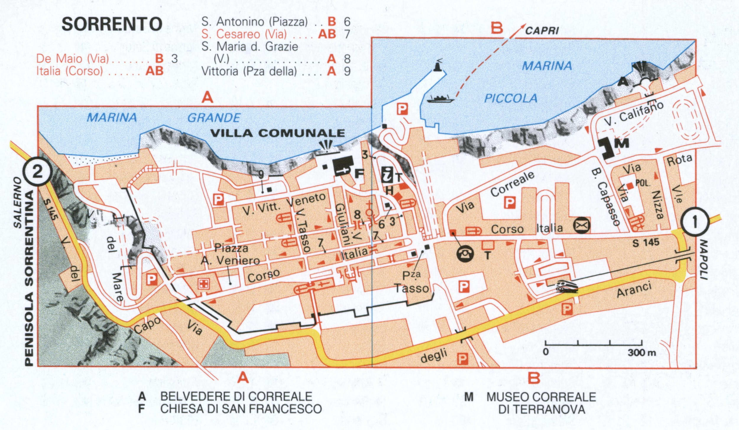 Map of Sorrento with historical landmarks