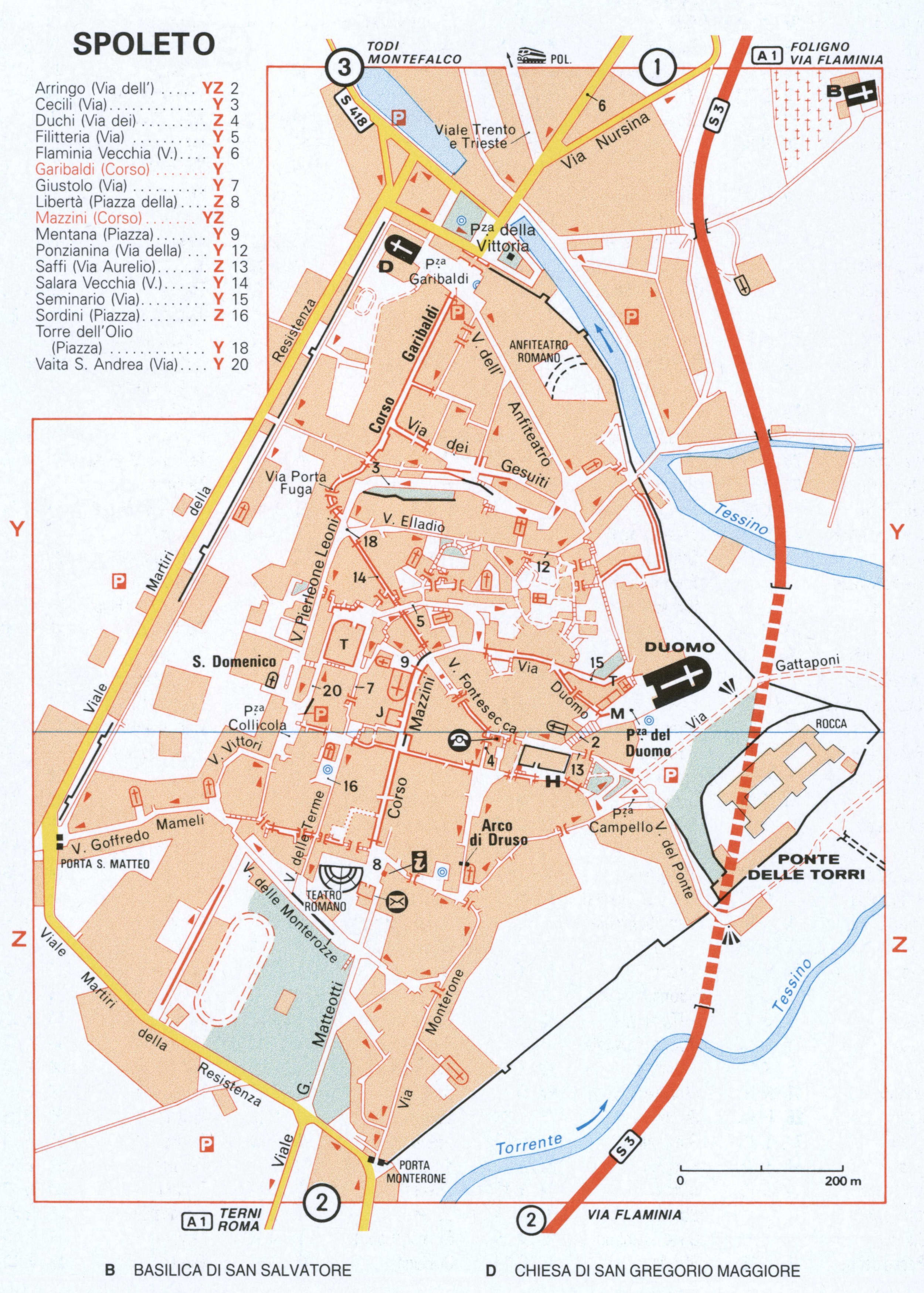 Map of Spoleto with historical landmarks
