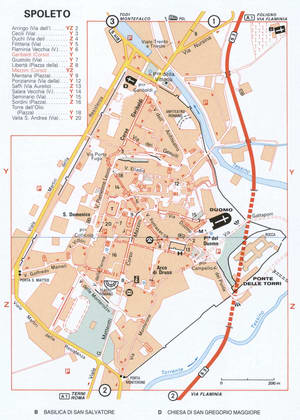 Map of Spoleto with historical landmarks