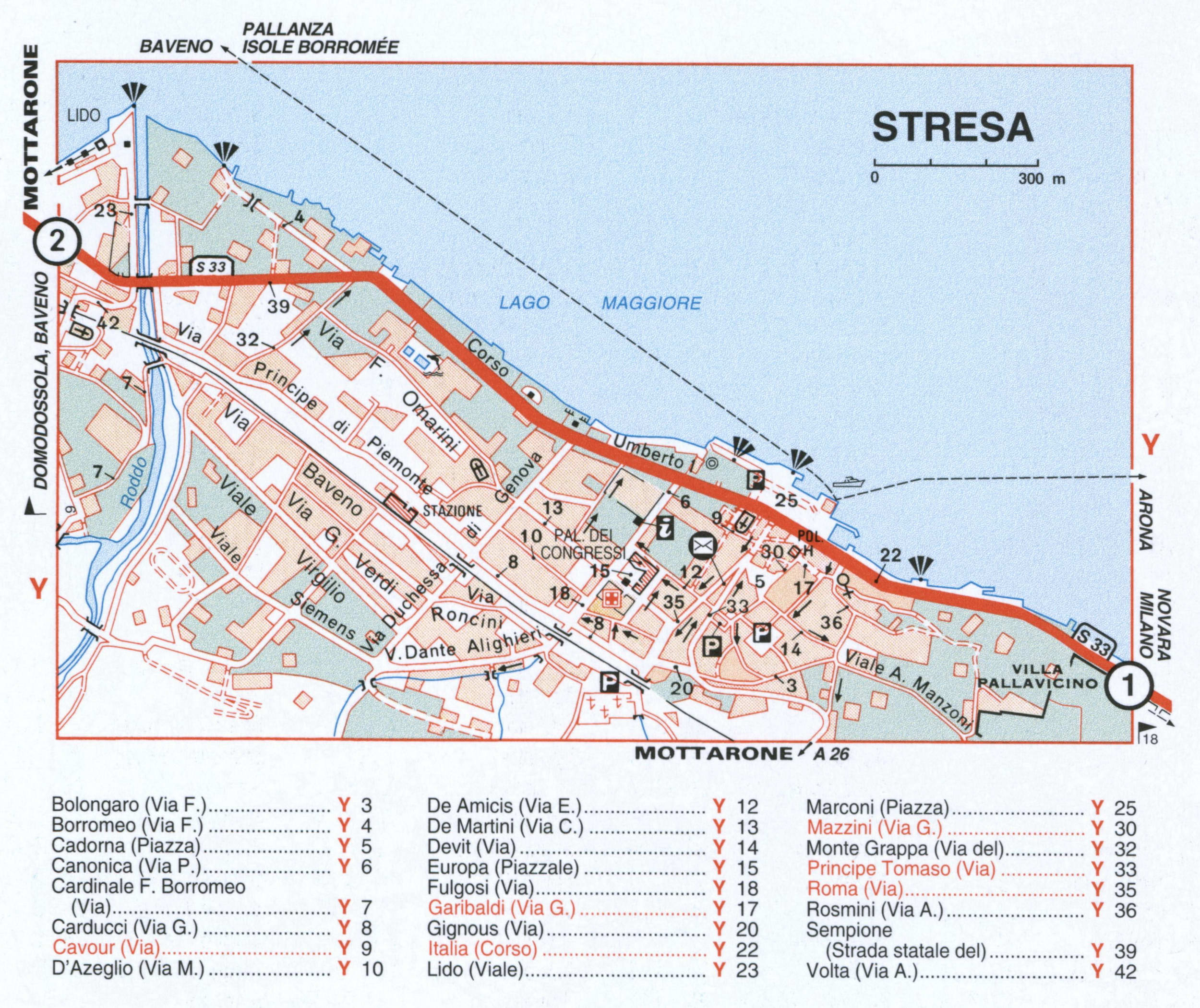Map of Stresa with historical landmarks
