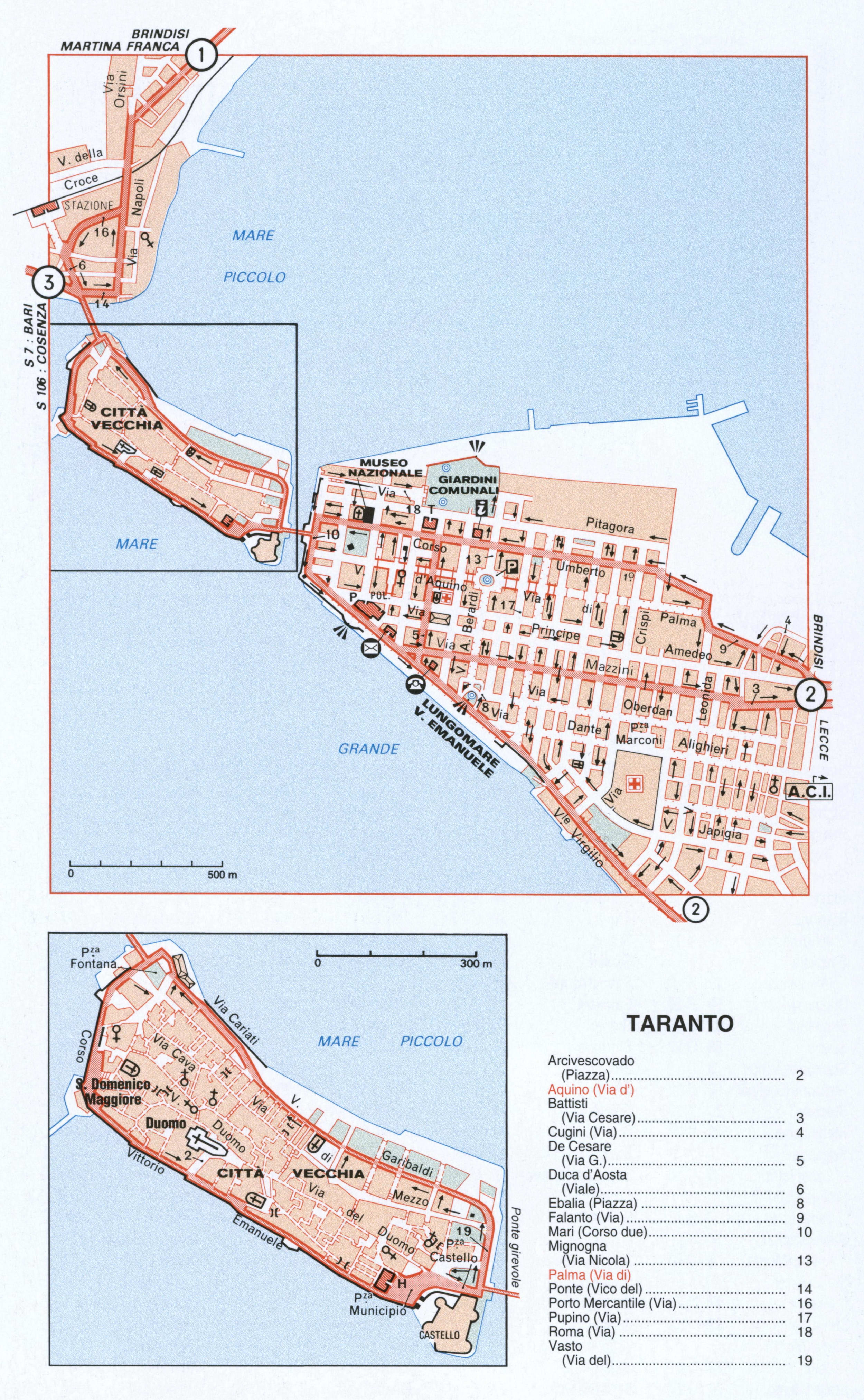 Map of Taranto with historical landmarks