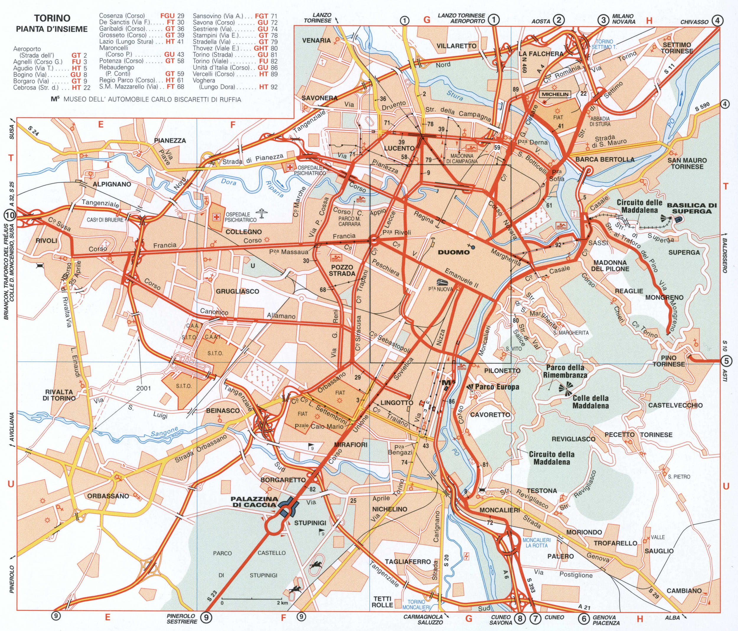 Map of Torino with historical landmarks