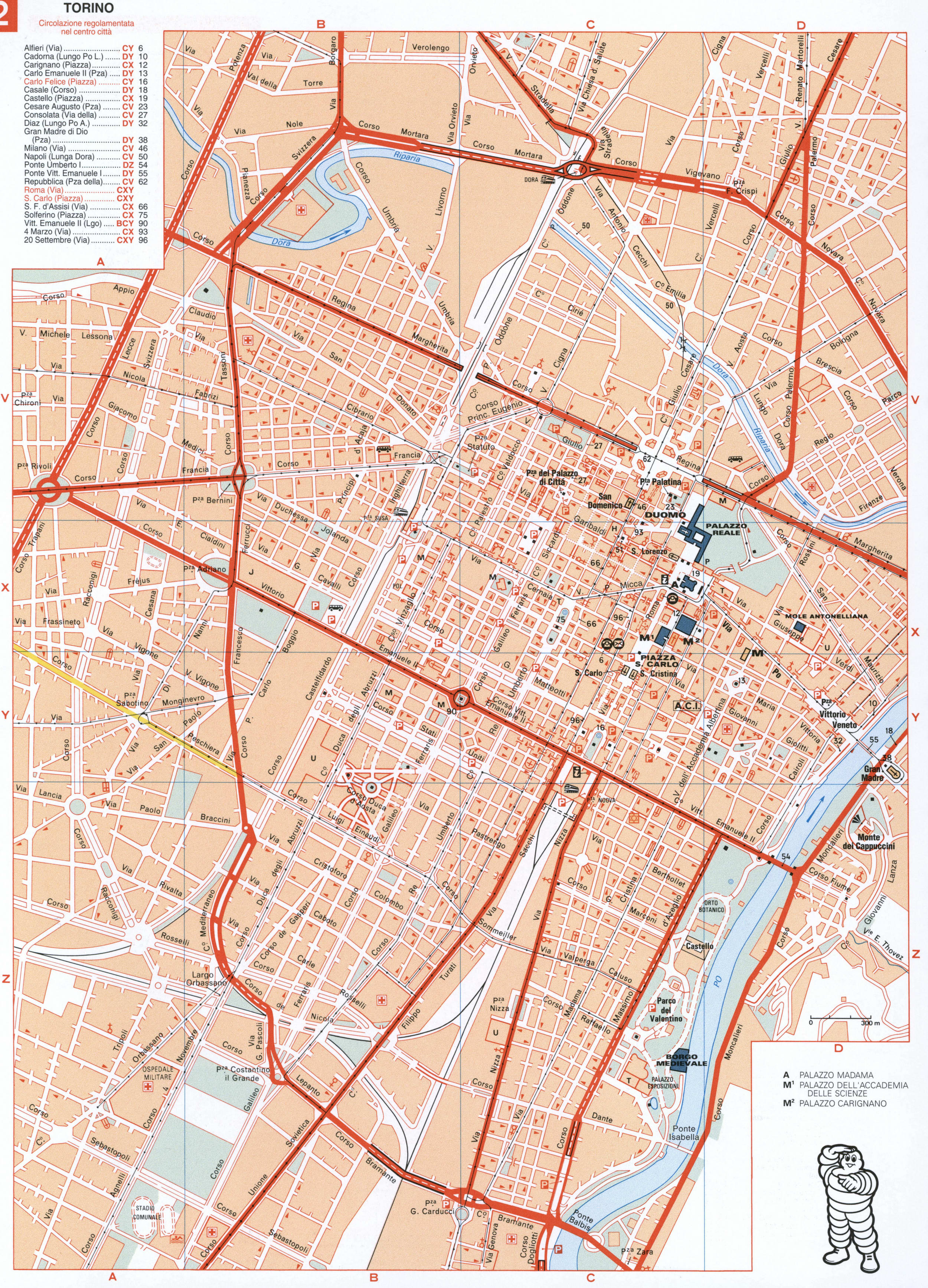 Map of Torino center with historical landmarks