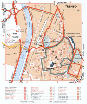 Map of Trento with historical landmarks