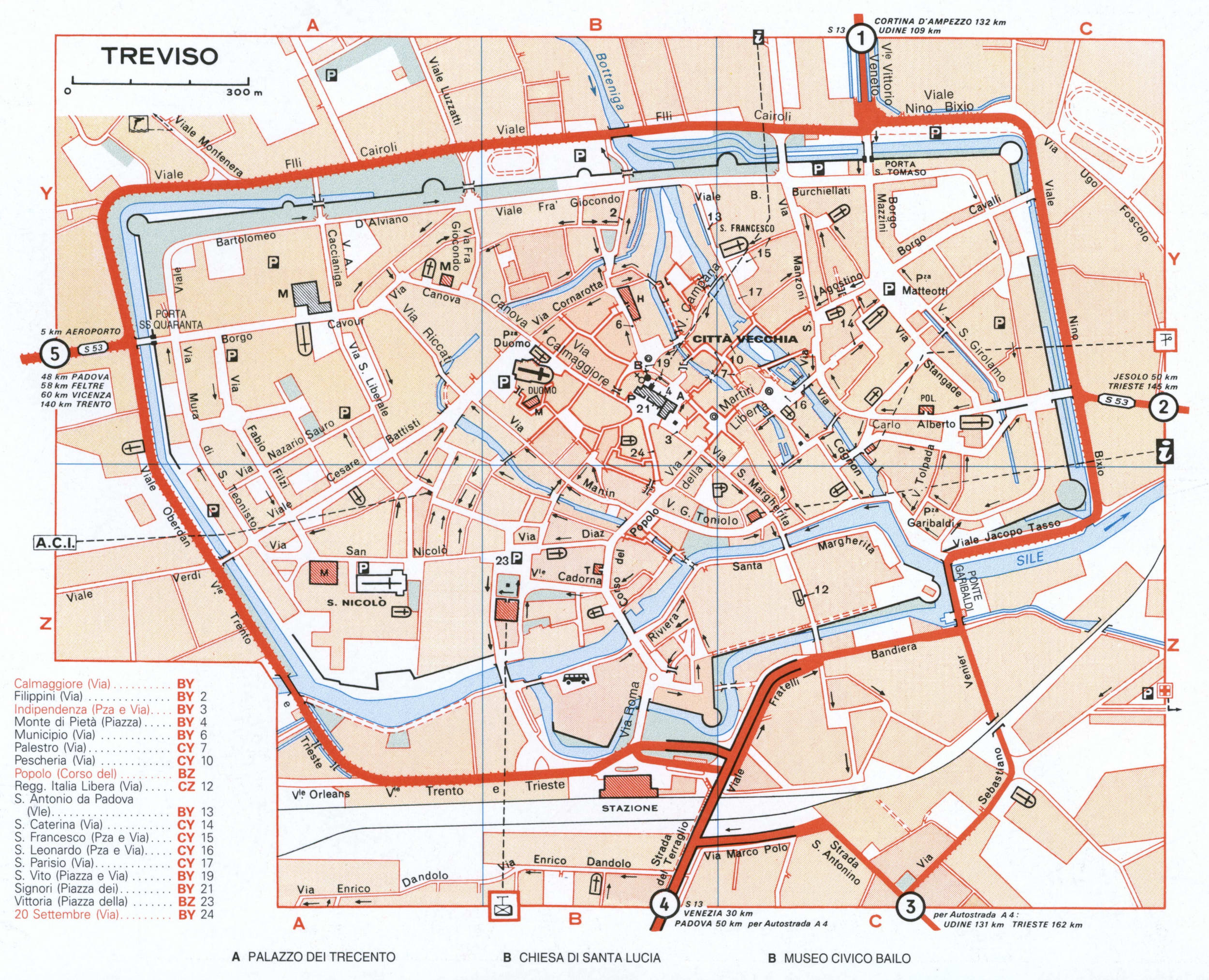 Map of Treviso with historical landmarks