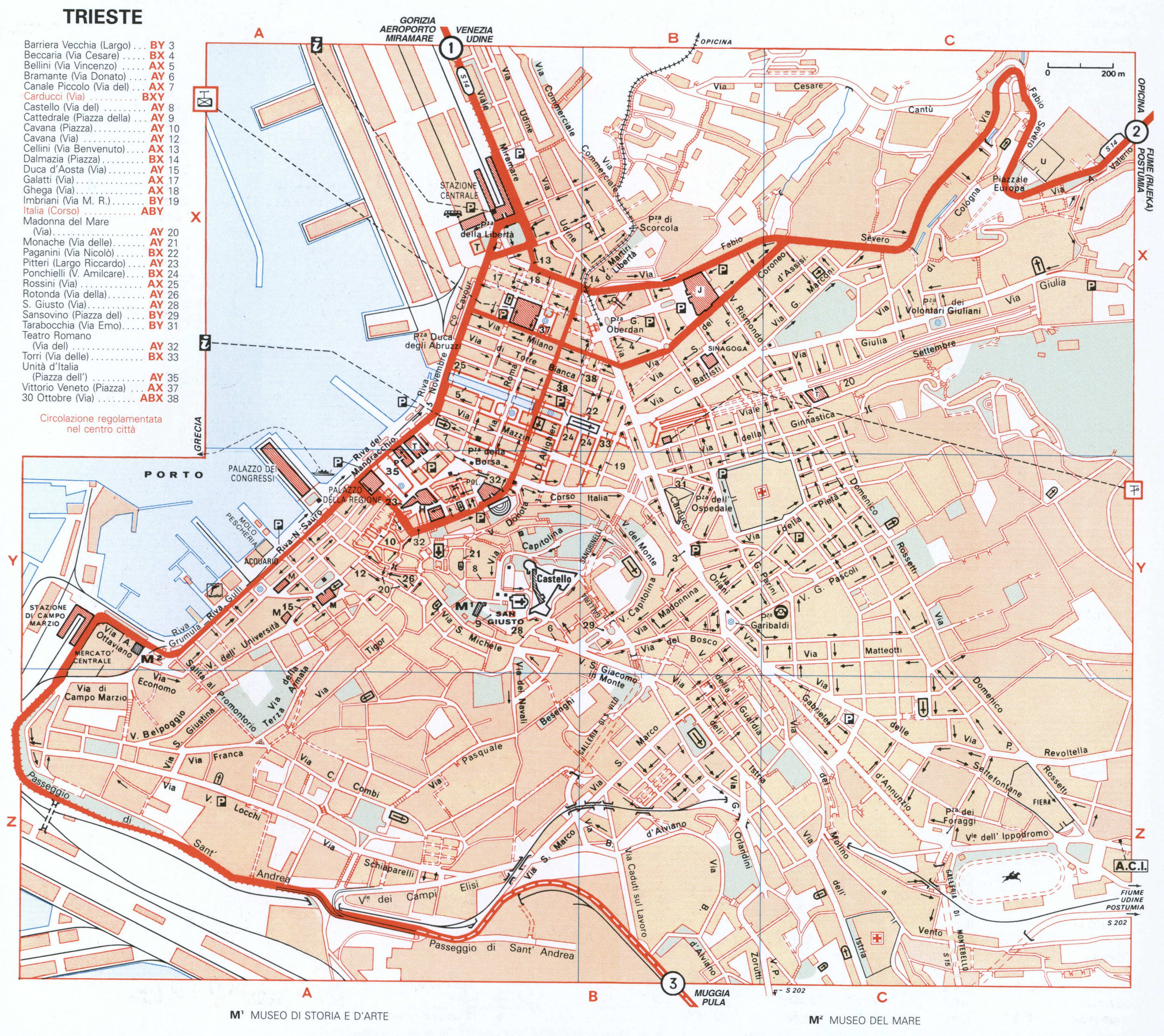 Map of Trieste with historical landmarks