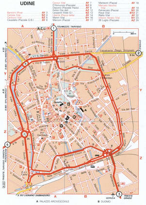 Map of Udine with historical landmarks