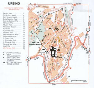 Map of Urbino with historical landmarks