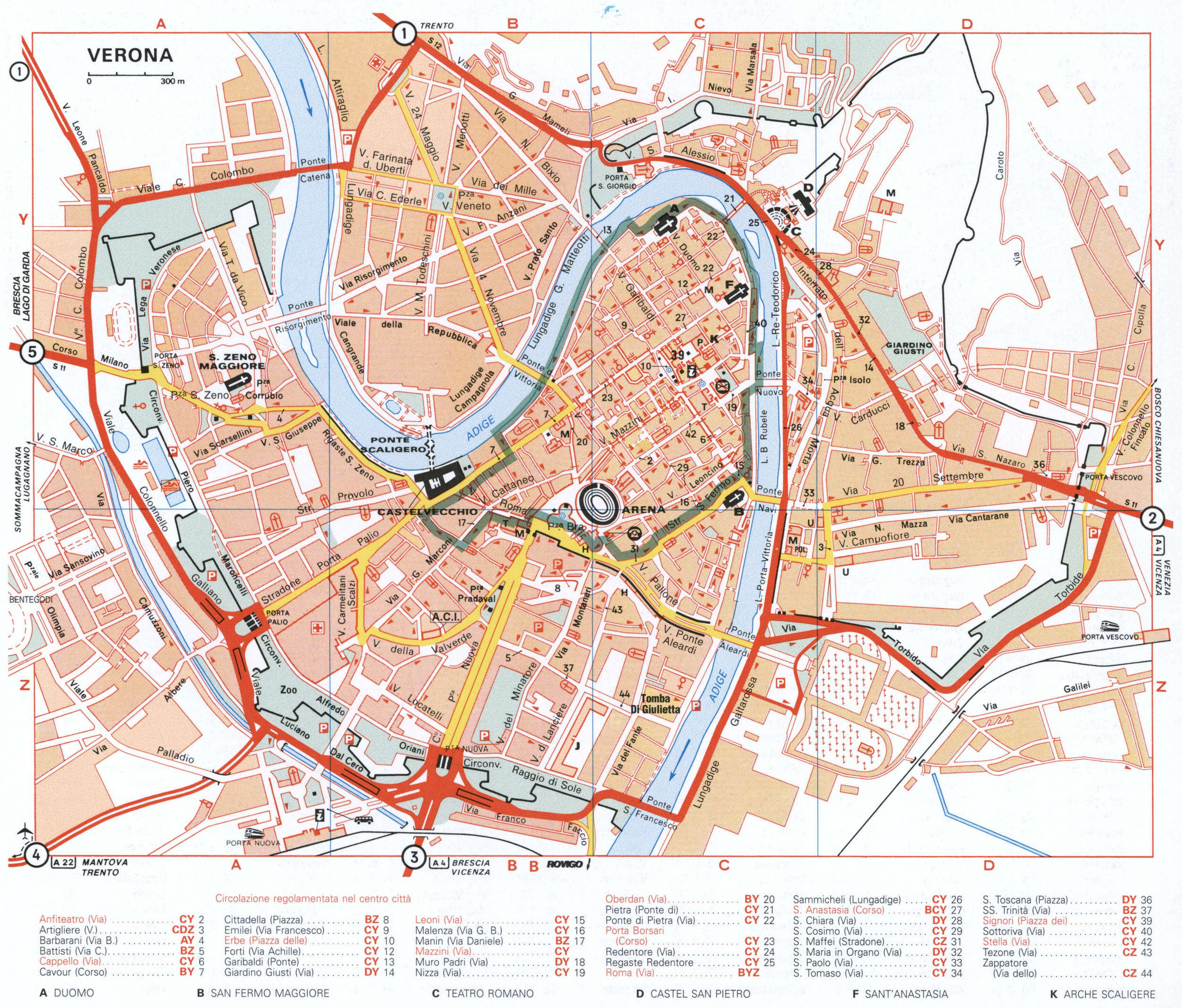 Map of Verona with historical landmarks