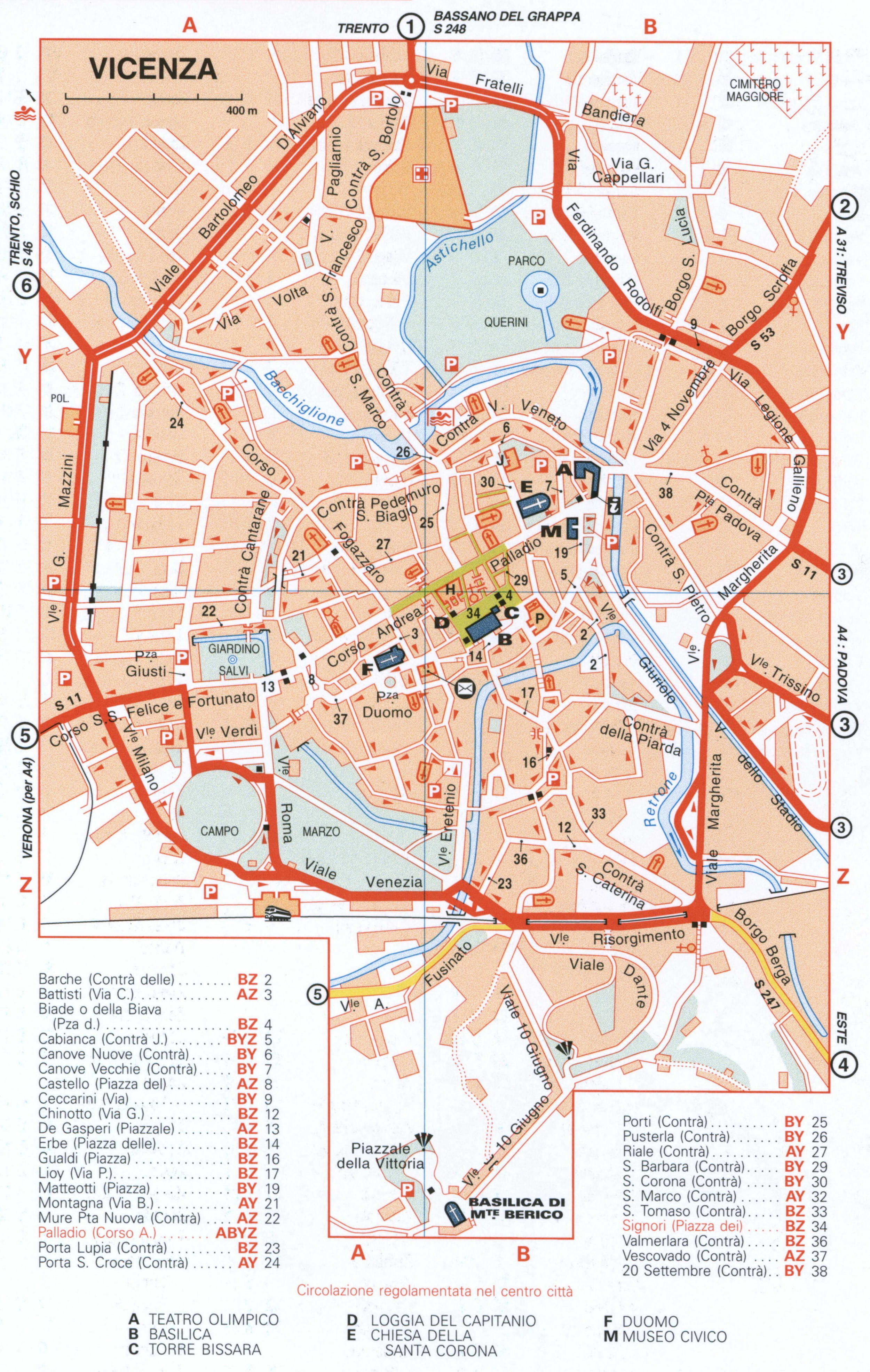 Map of Vicenzo with historical landmarks
