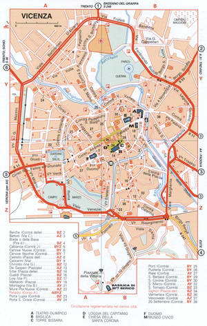 Map of Vicenzo with historical landmarks
