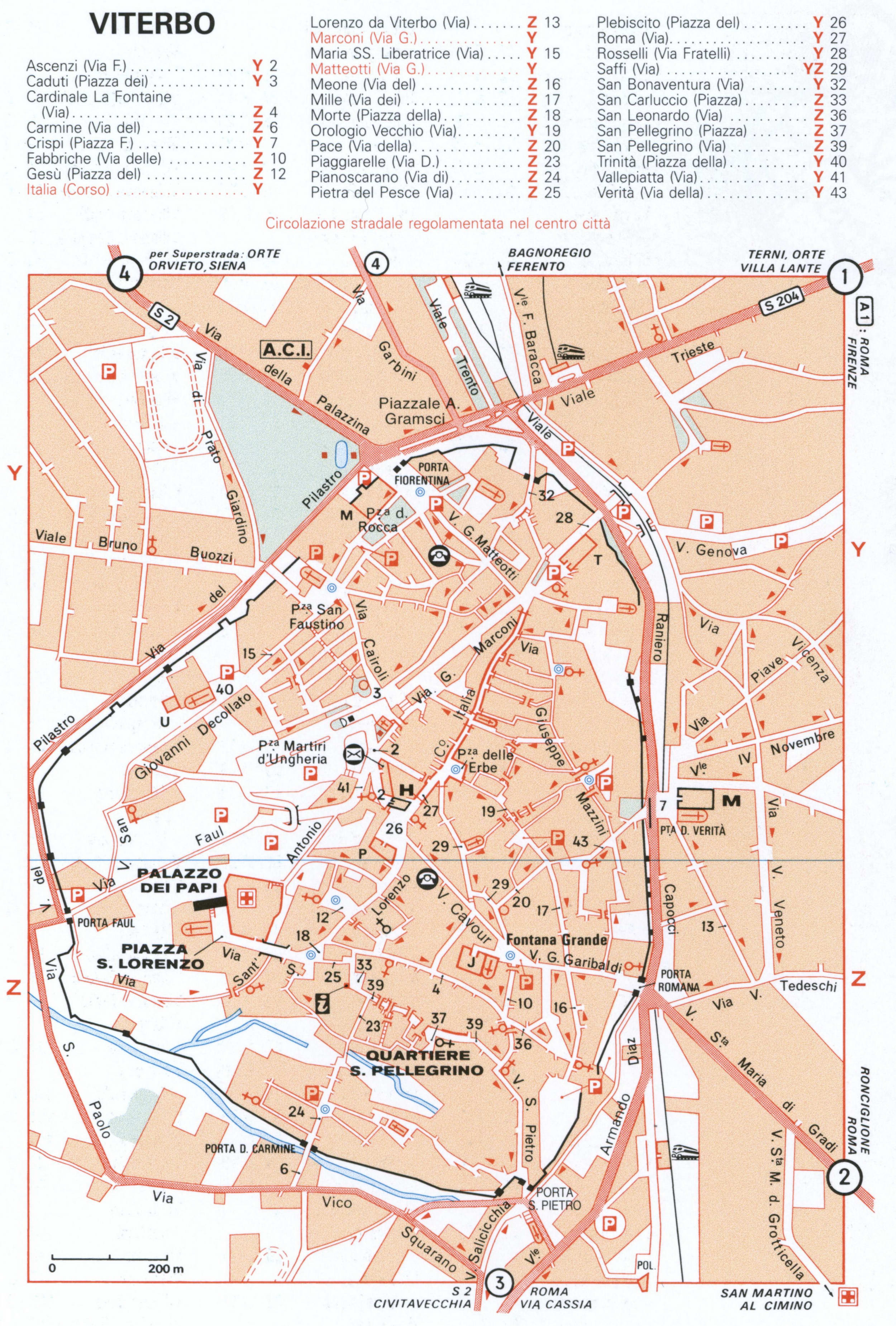 Map of Viterbo with historical landmarks