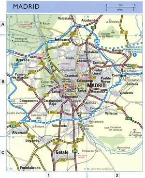 Highway map of the Madrid area for tourists