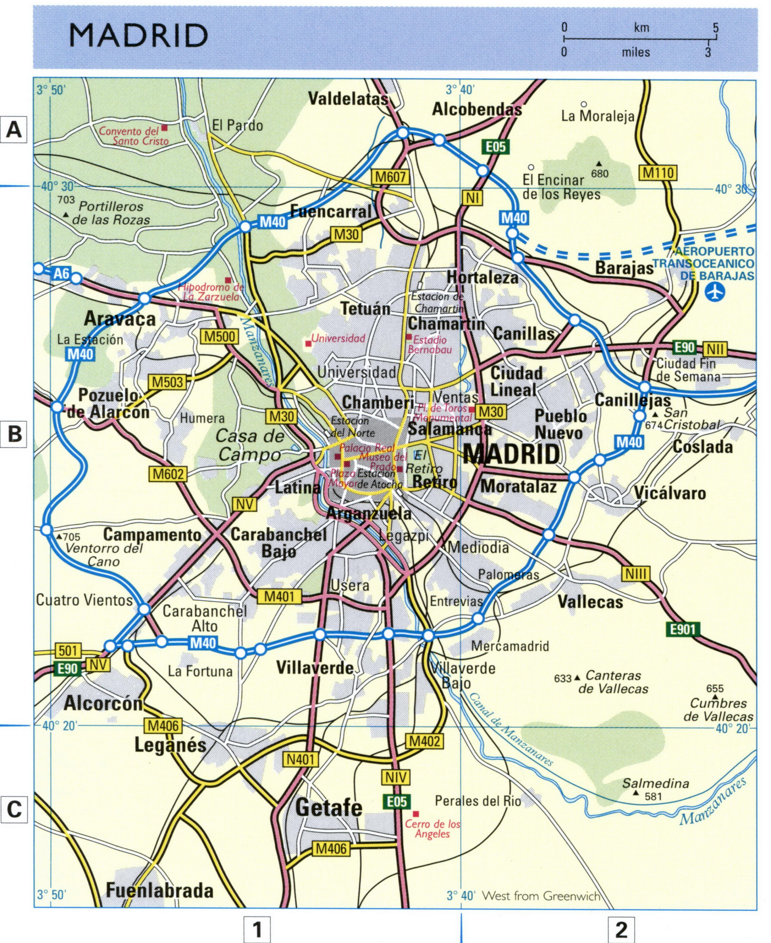 Highway map of the Madrid area for tourists