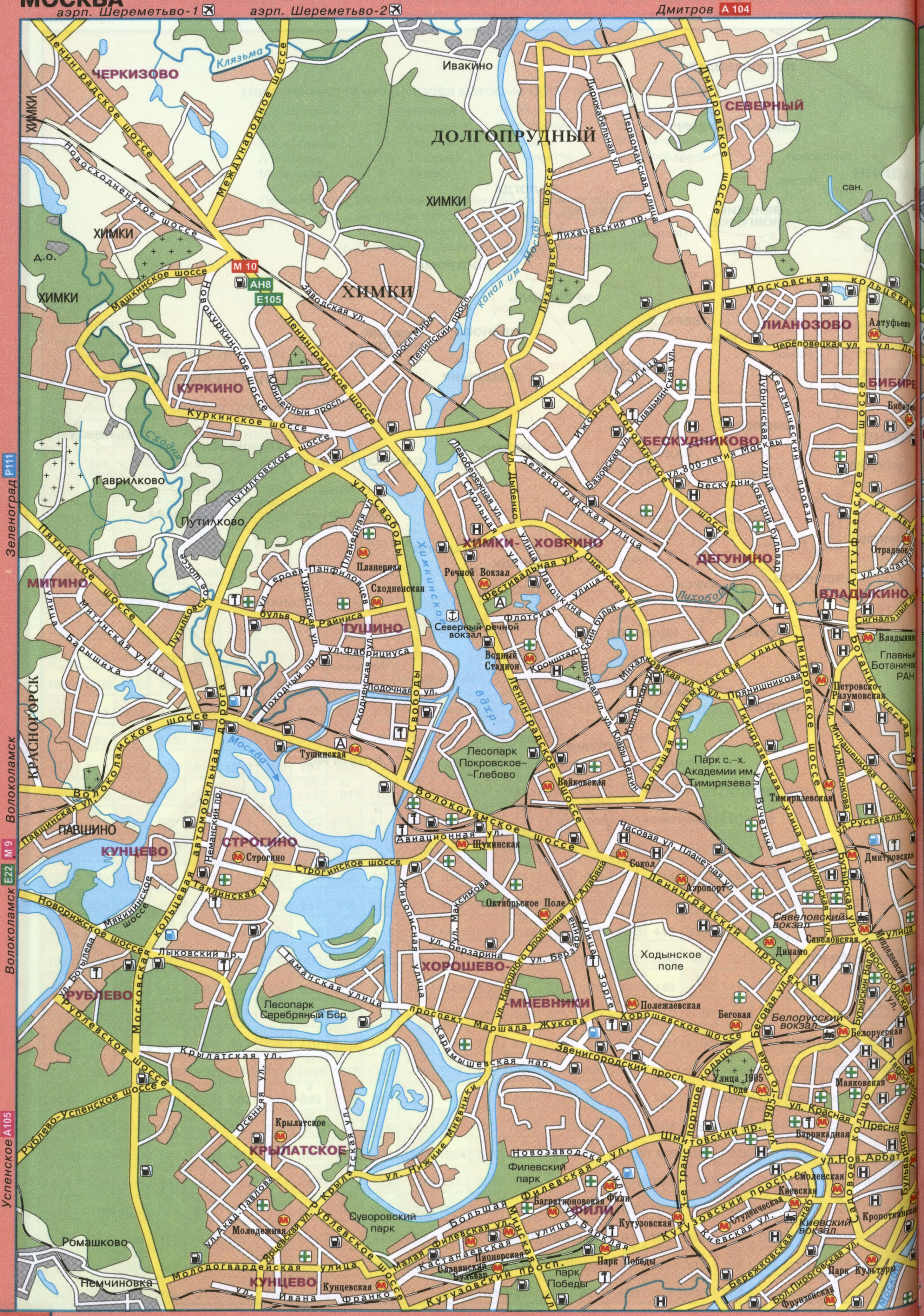 Map of Moscow streets with routes for trucks and transit traffic