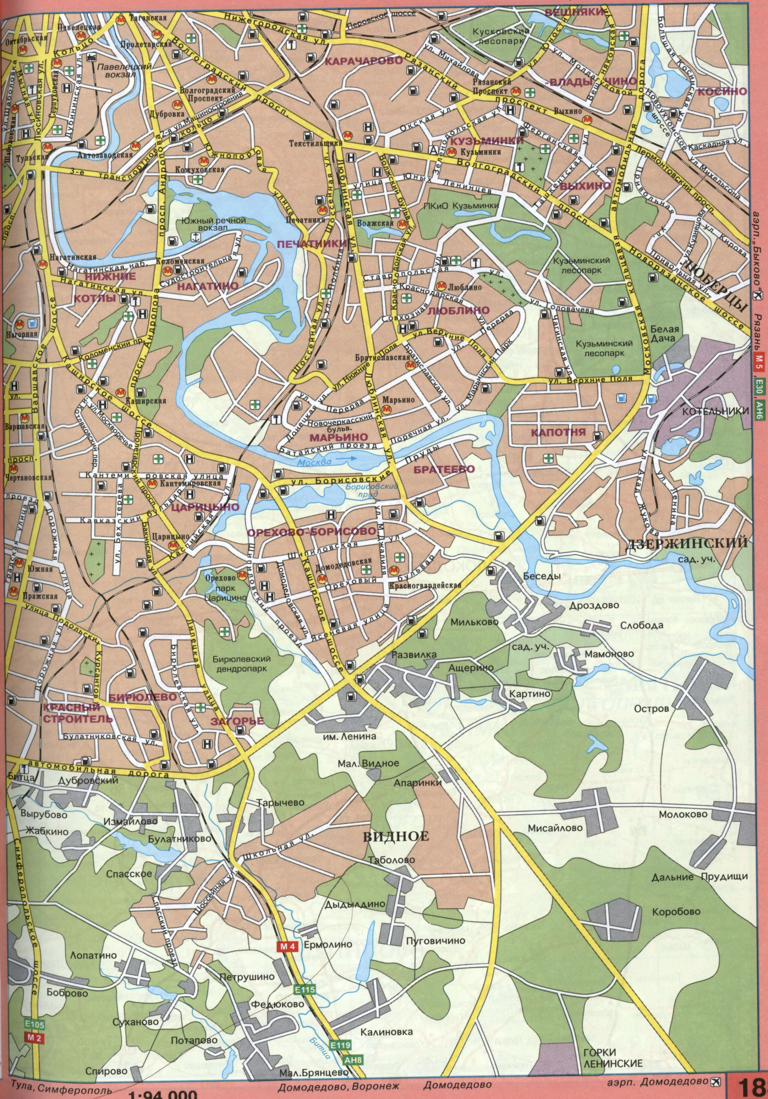 Map of southeast Moscow streets with truck routes