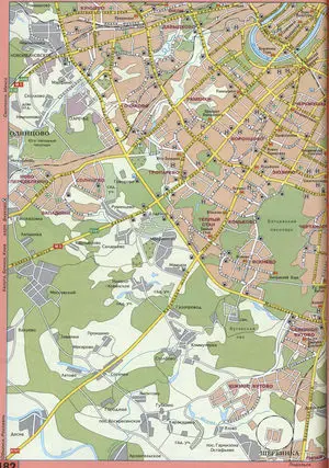 Street map of southwest Moscow with car routes