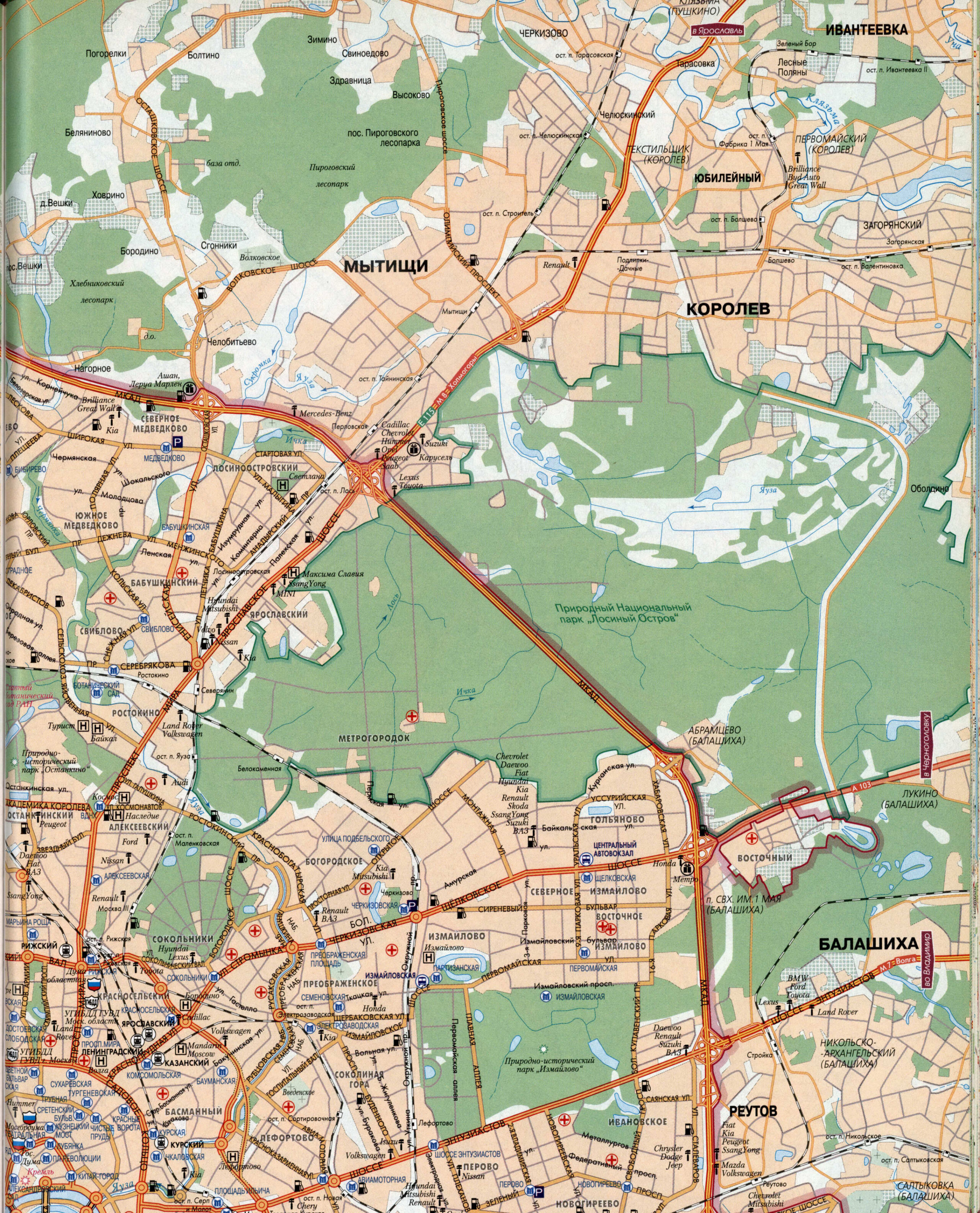 Large street map of Moscow with attractions