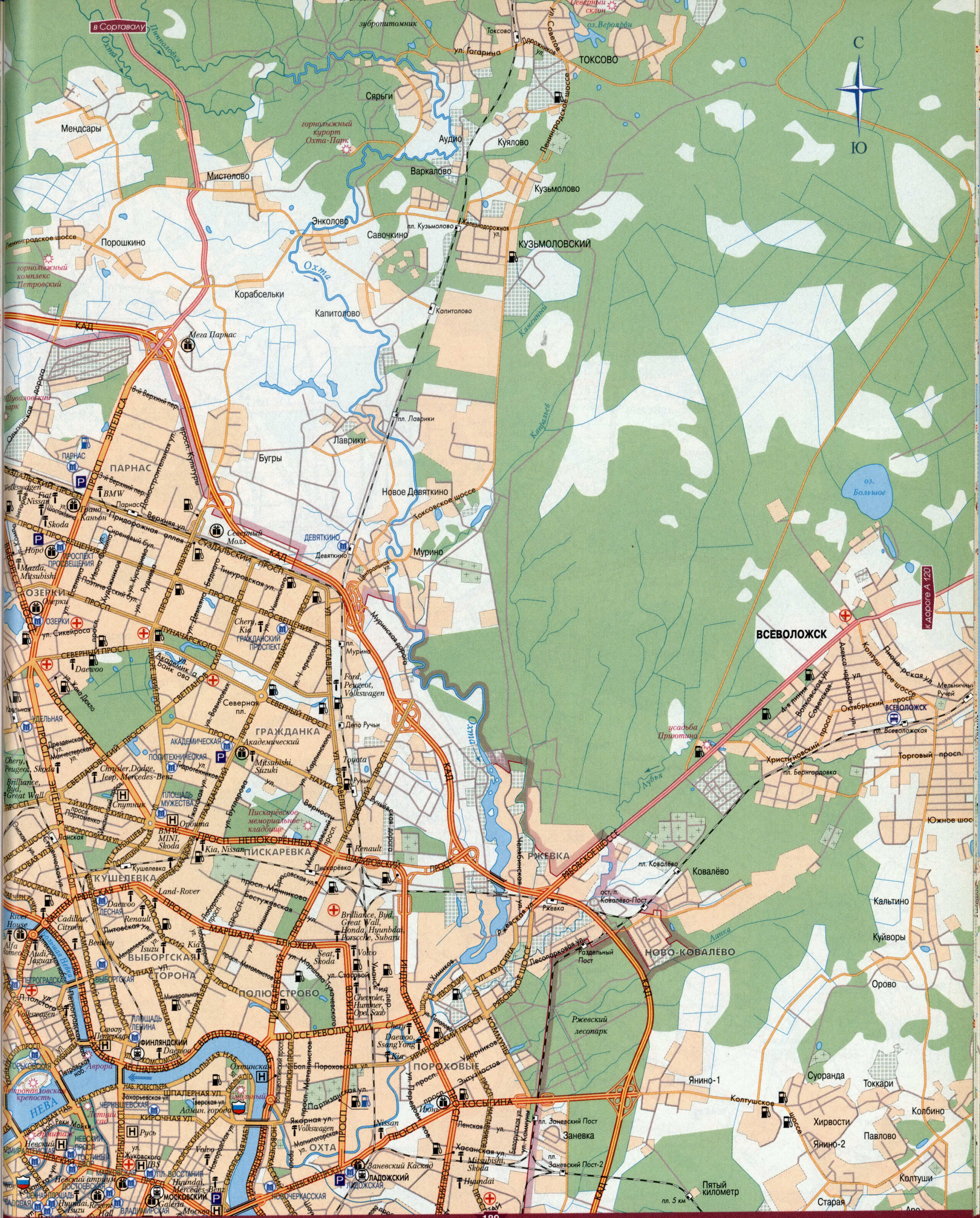 Large street map of Saint Petersburg with attractions