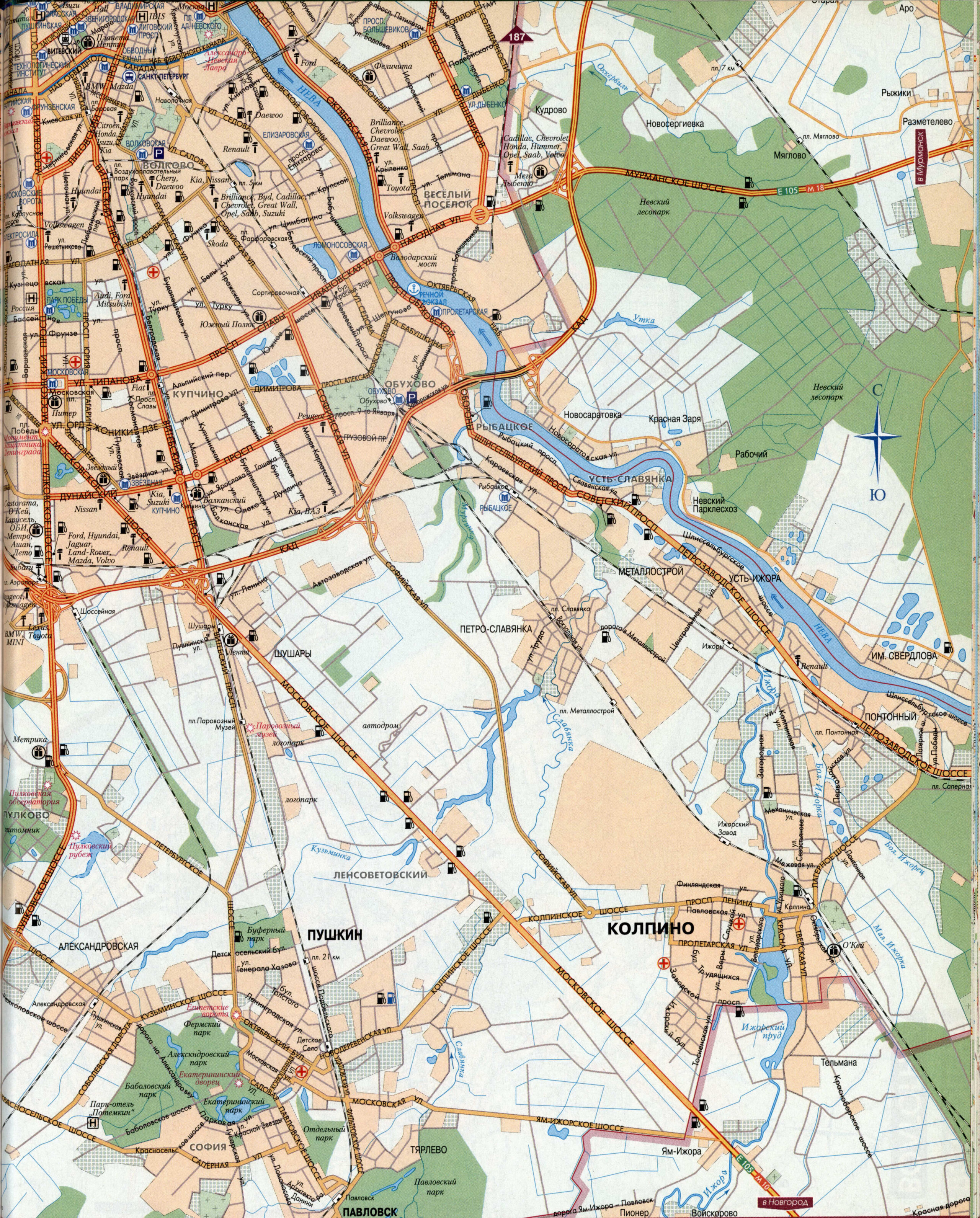 map of Saint Petersburg with attractions