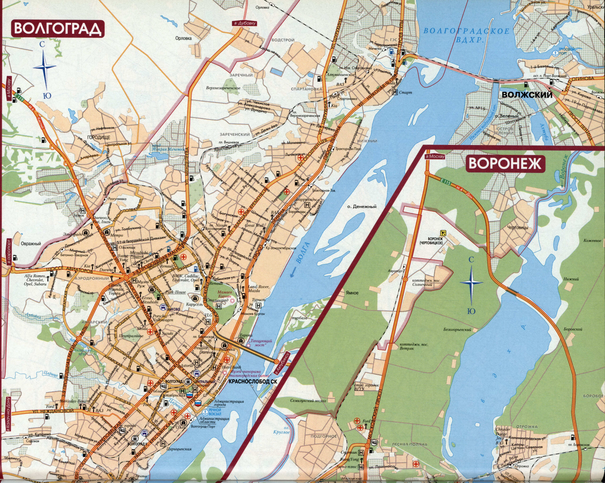 Large street map of Volgograd (Stalingrad Russia) with attractions