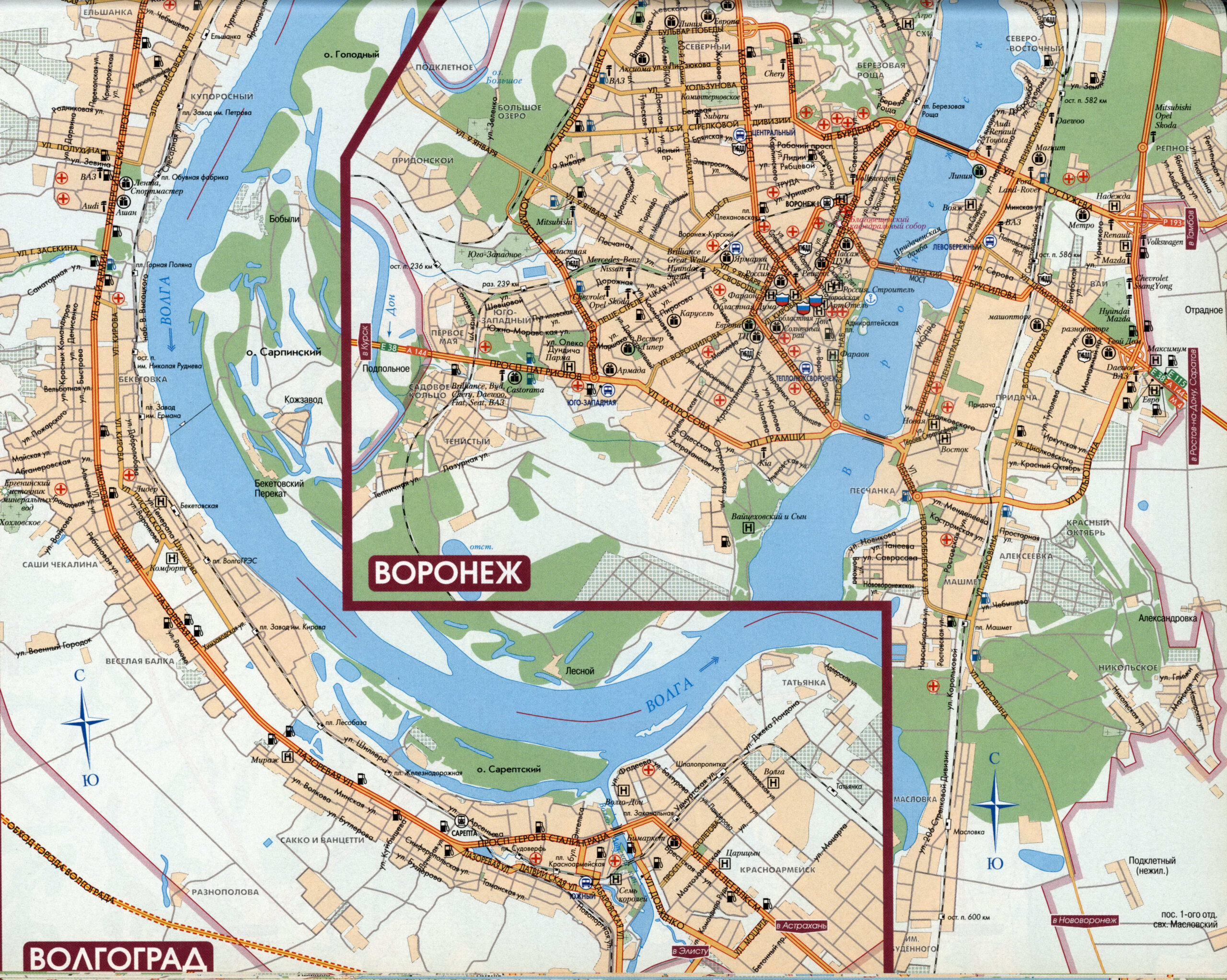 street map of Volgograd (Stalingrad) with attractions