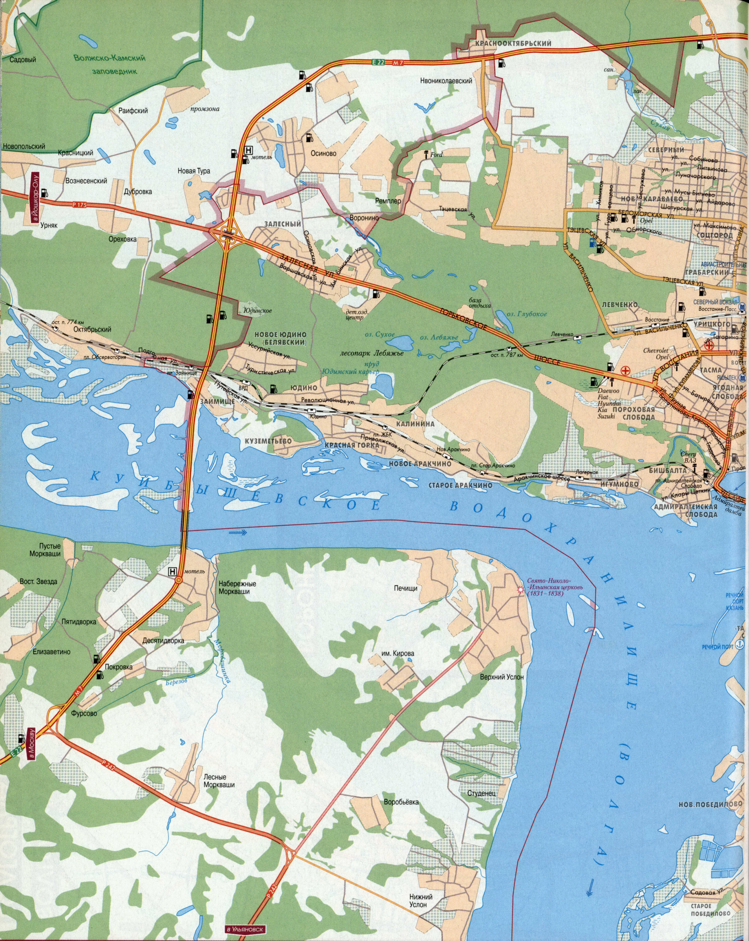 Large street map of Kazan (Russia) with attractions