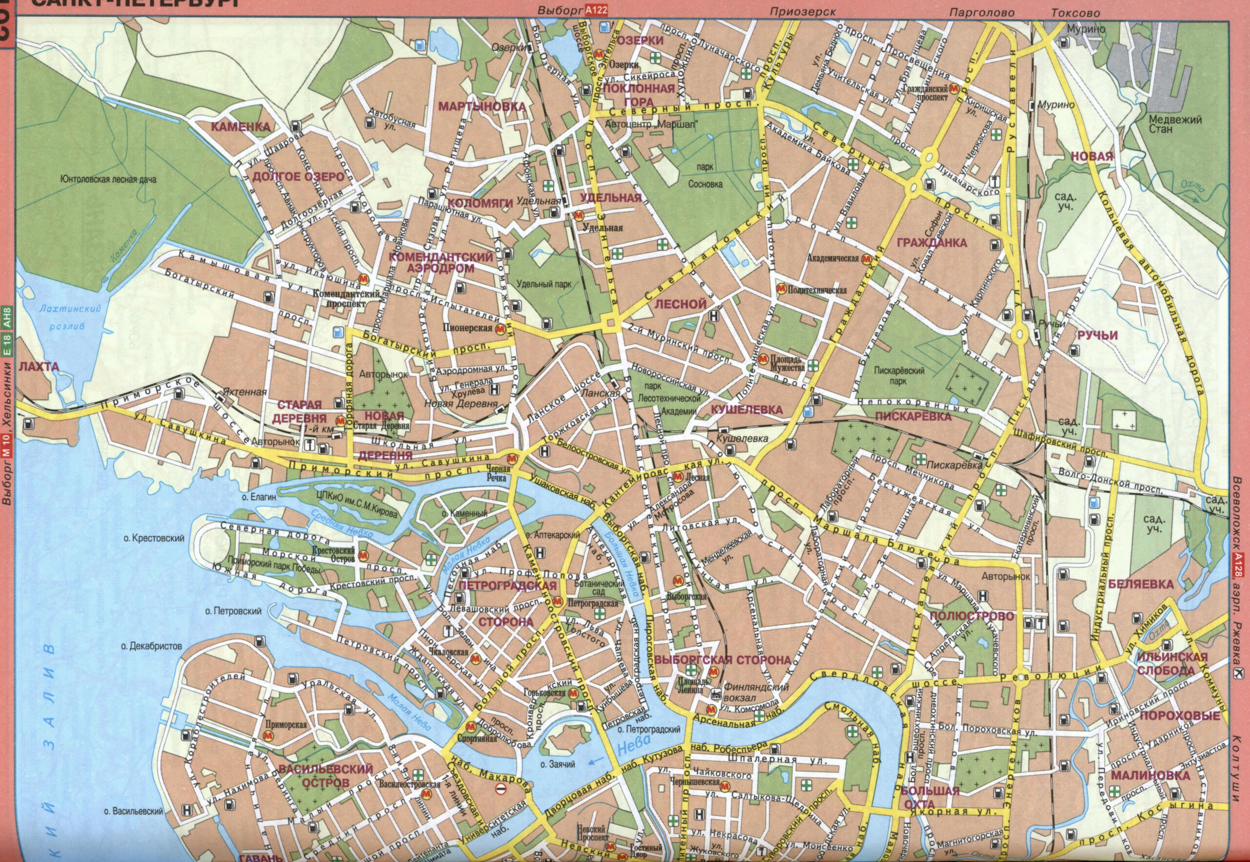 Street map of Saint Petersburg, Russia, with car routes