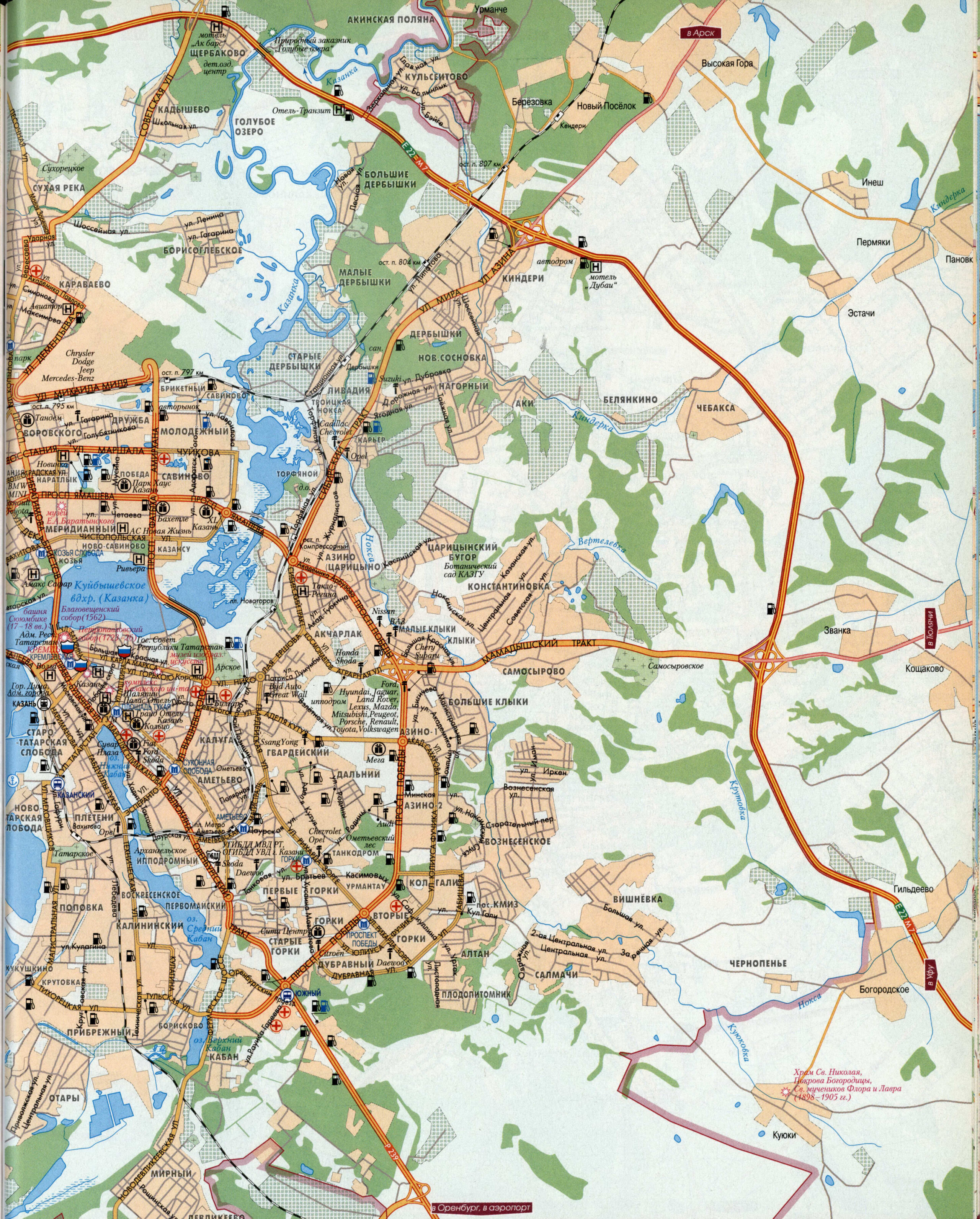 map of Kazan (Russia) with attractions