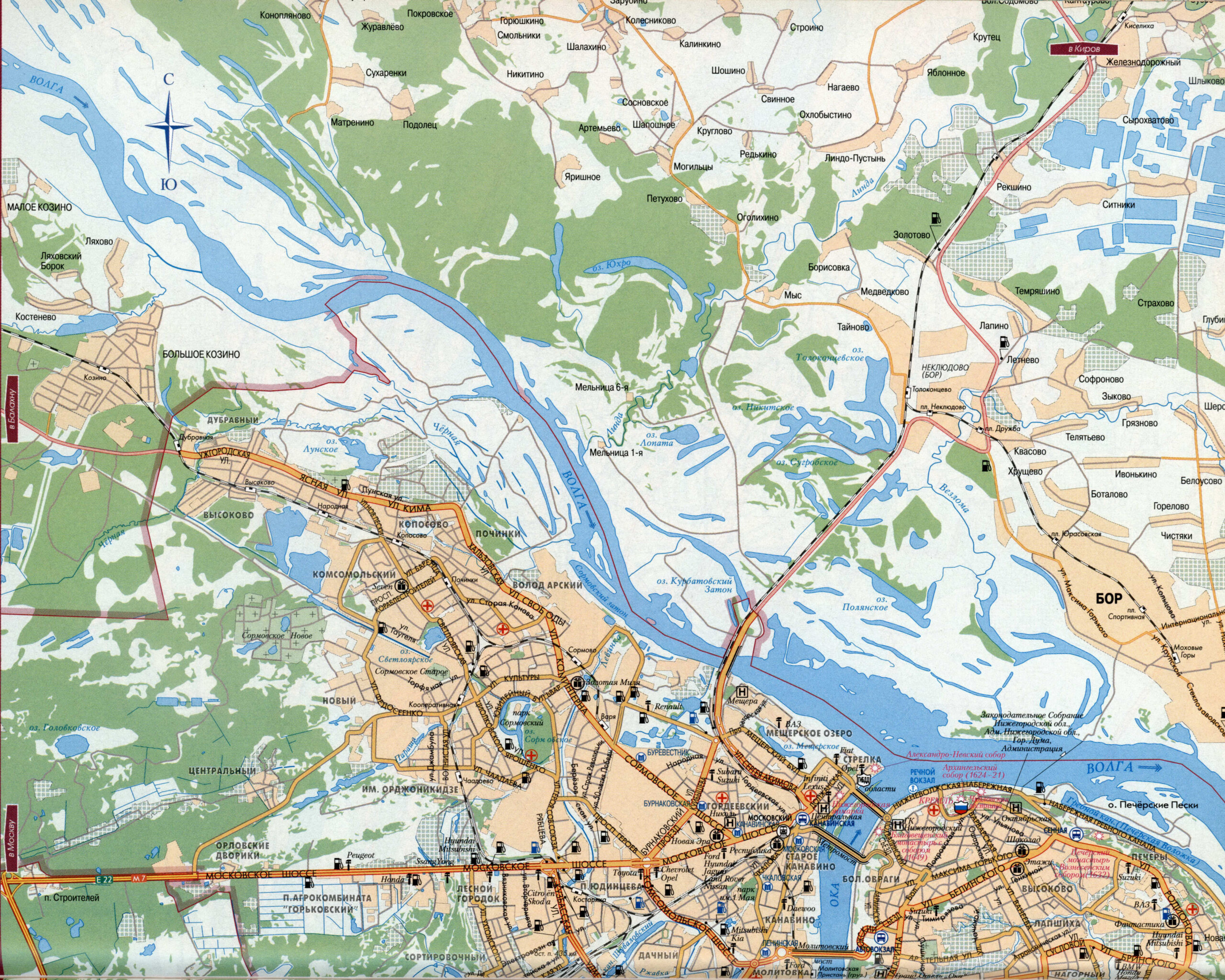 Large street map of Nizhniy Novgorod (Russia) with attractions