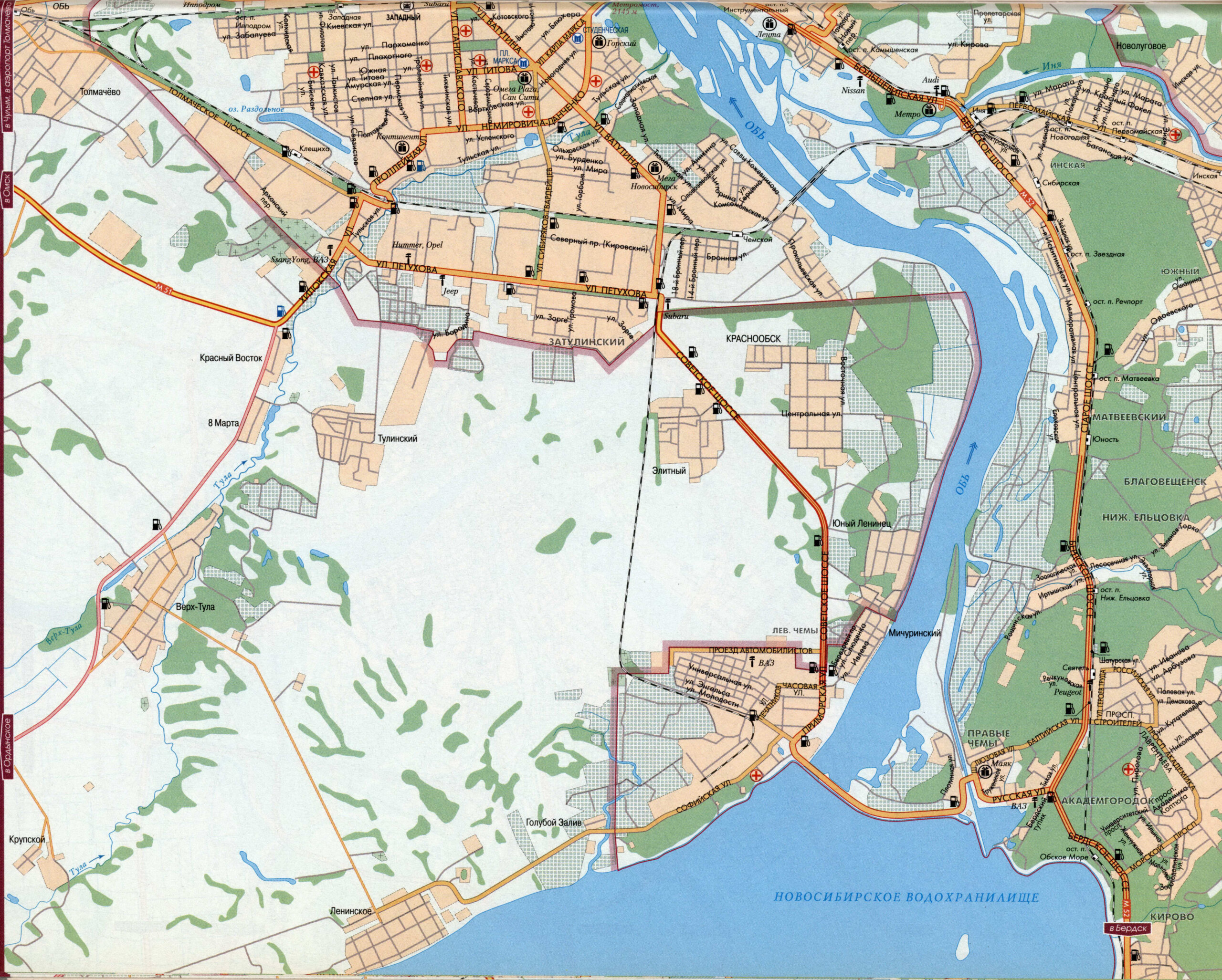 Large street map of Novosibirsk (Russia) with attractions