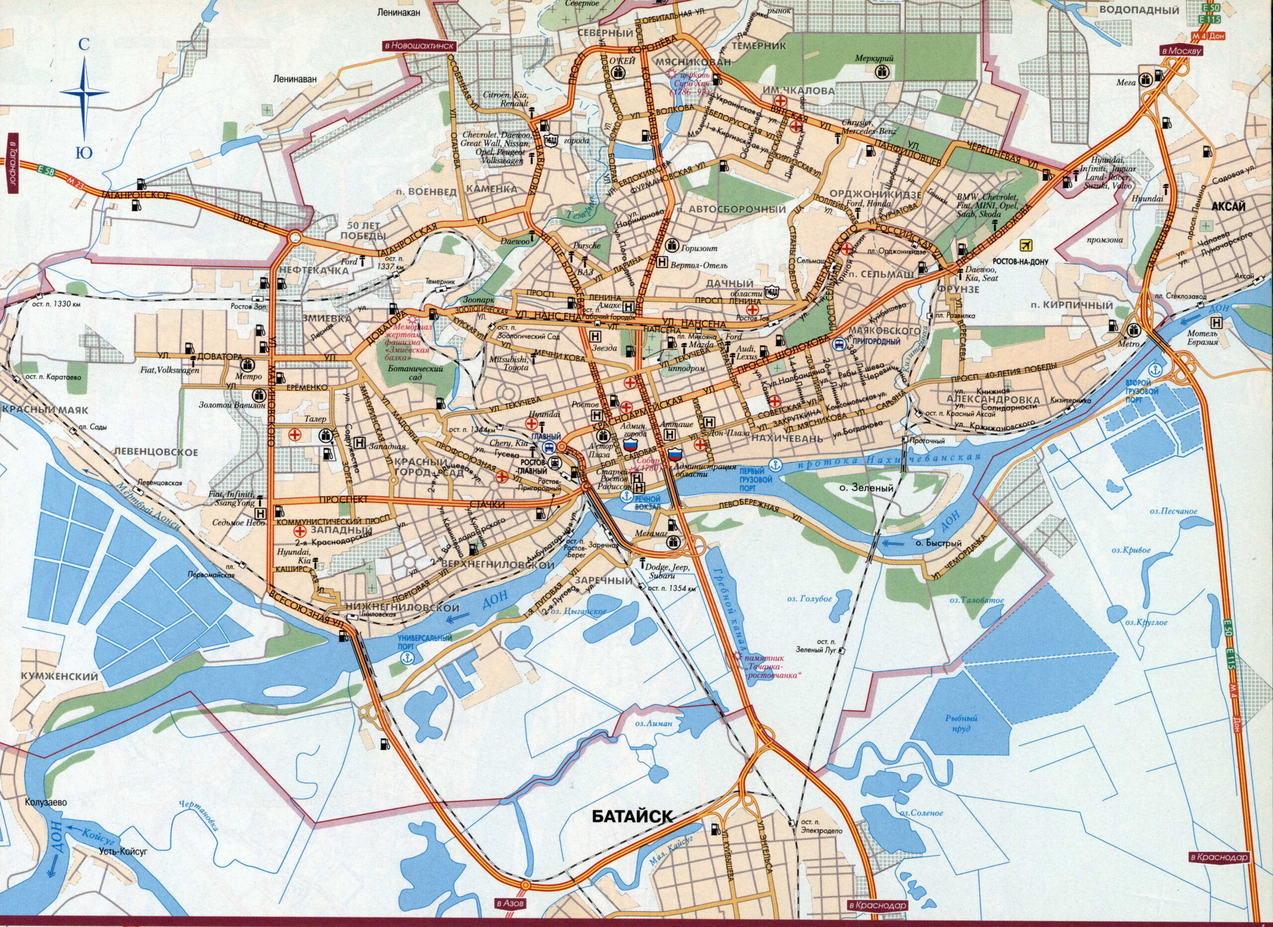 Large street map of Rostov-on-Don with attractions