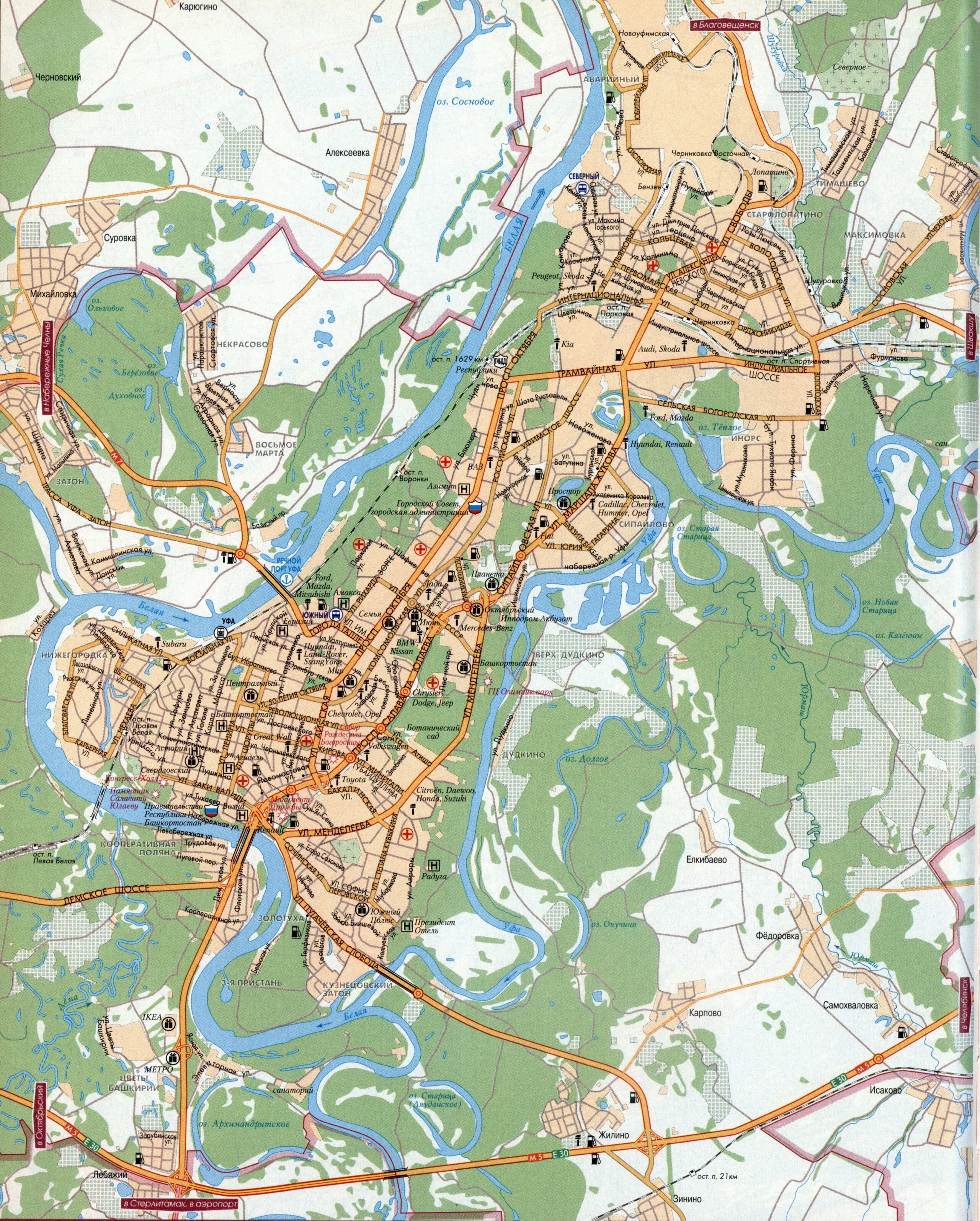 Large street map of Ufa with attractions
