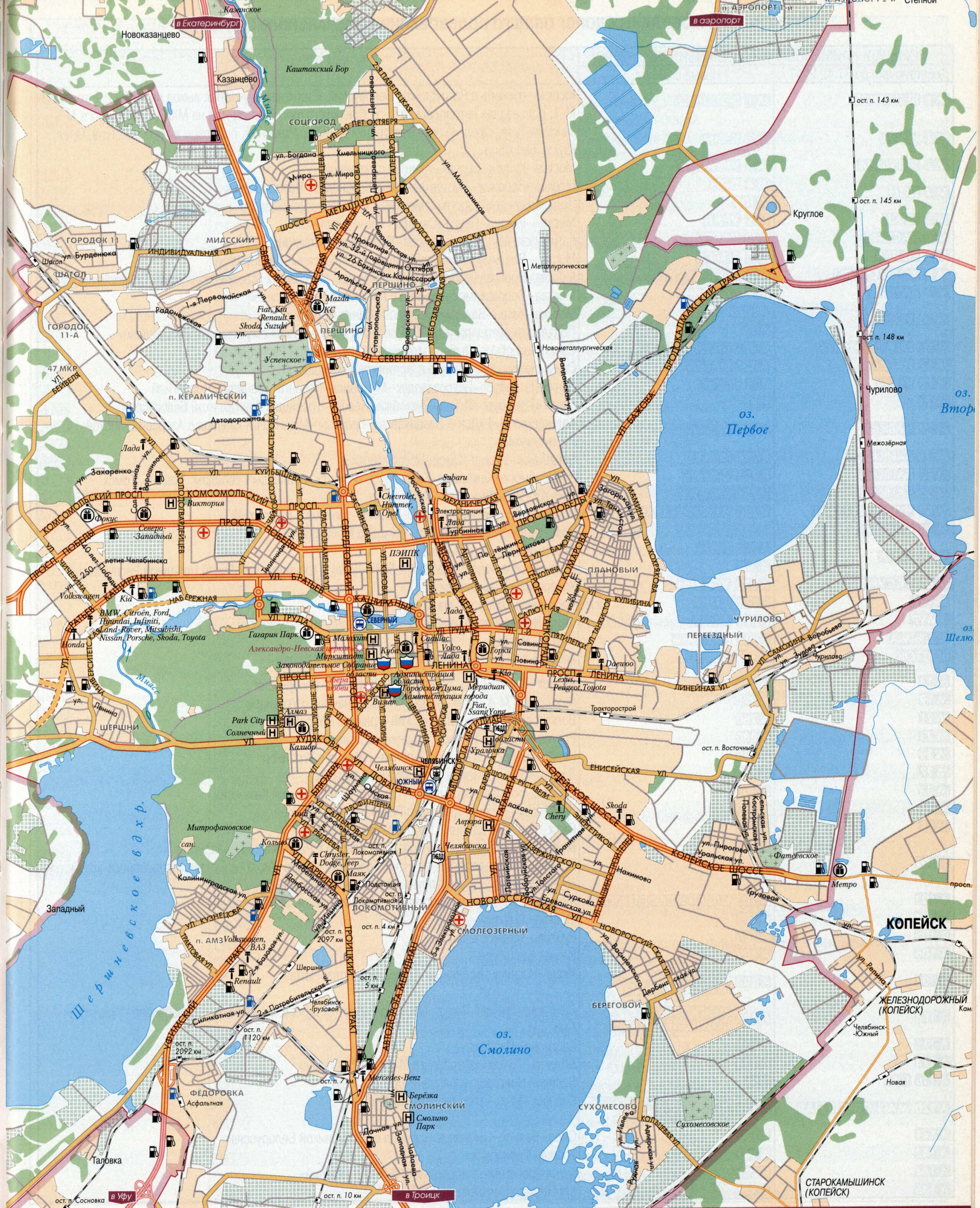 Large street map of Chelyabinsk (Russia) with attractions
