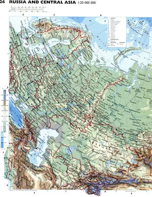 Physical map of the USSR with the borders of the republics