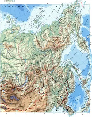 Physical map of the USSR with the borders of the republics