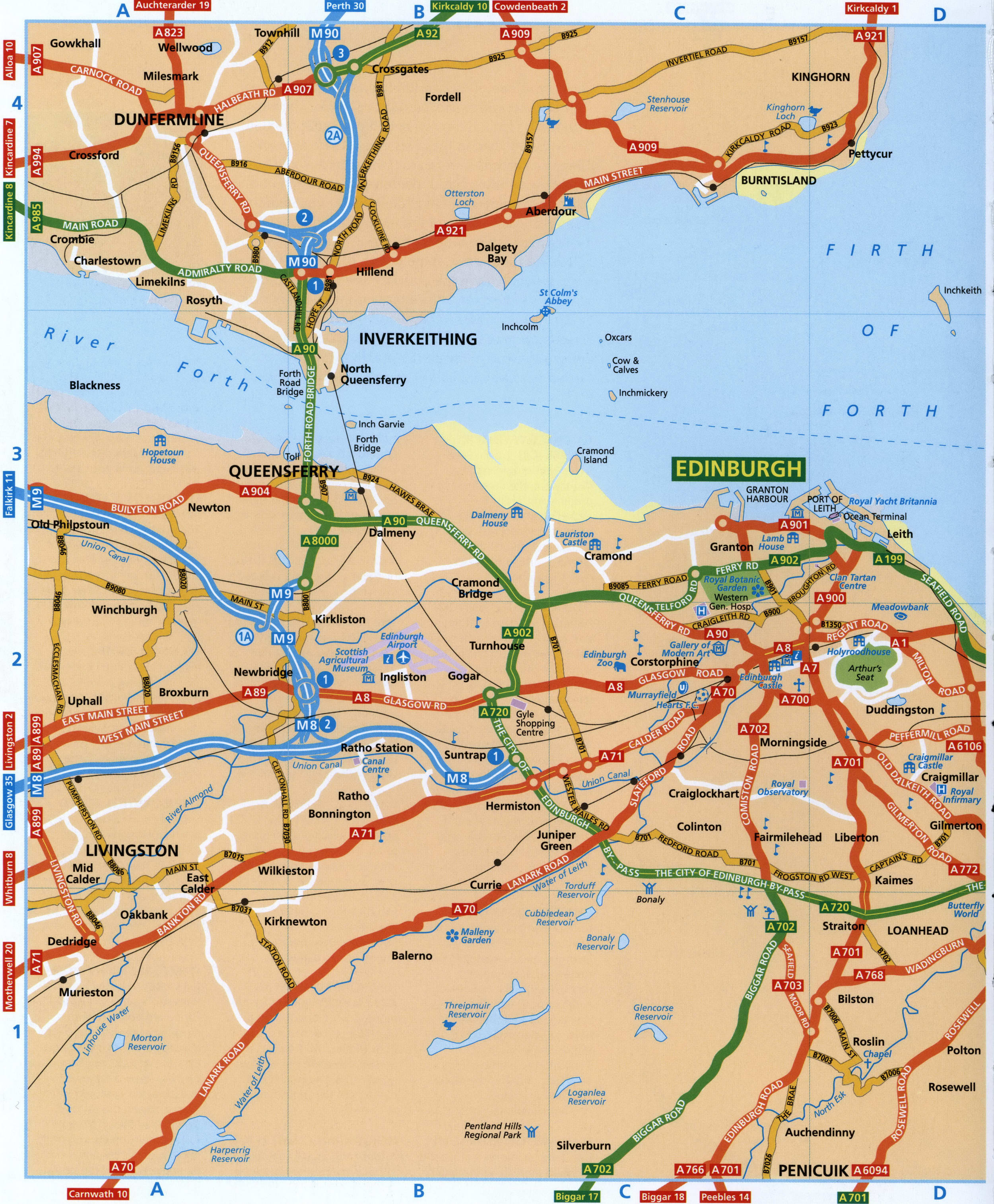 Road map of the Edinburgh area