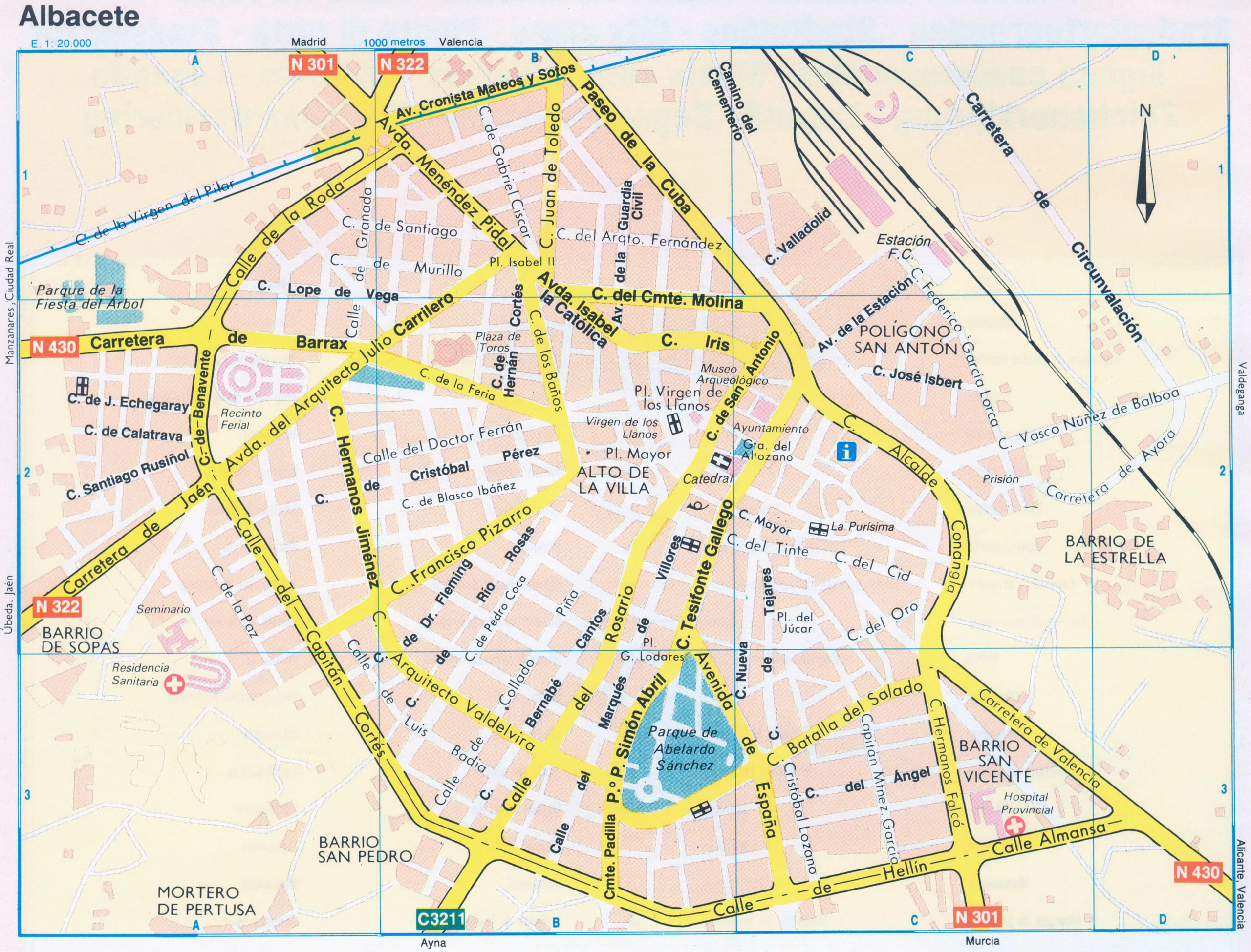 Albacete (Spain) tourist map with attractions