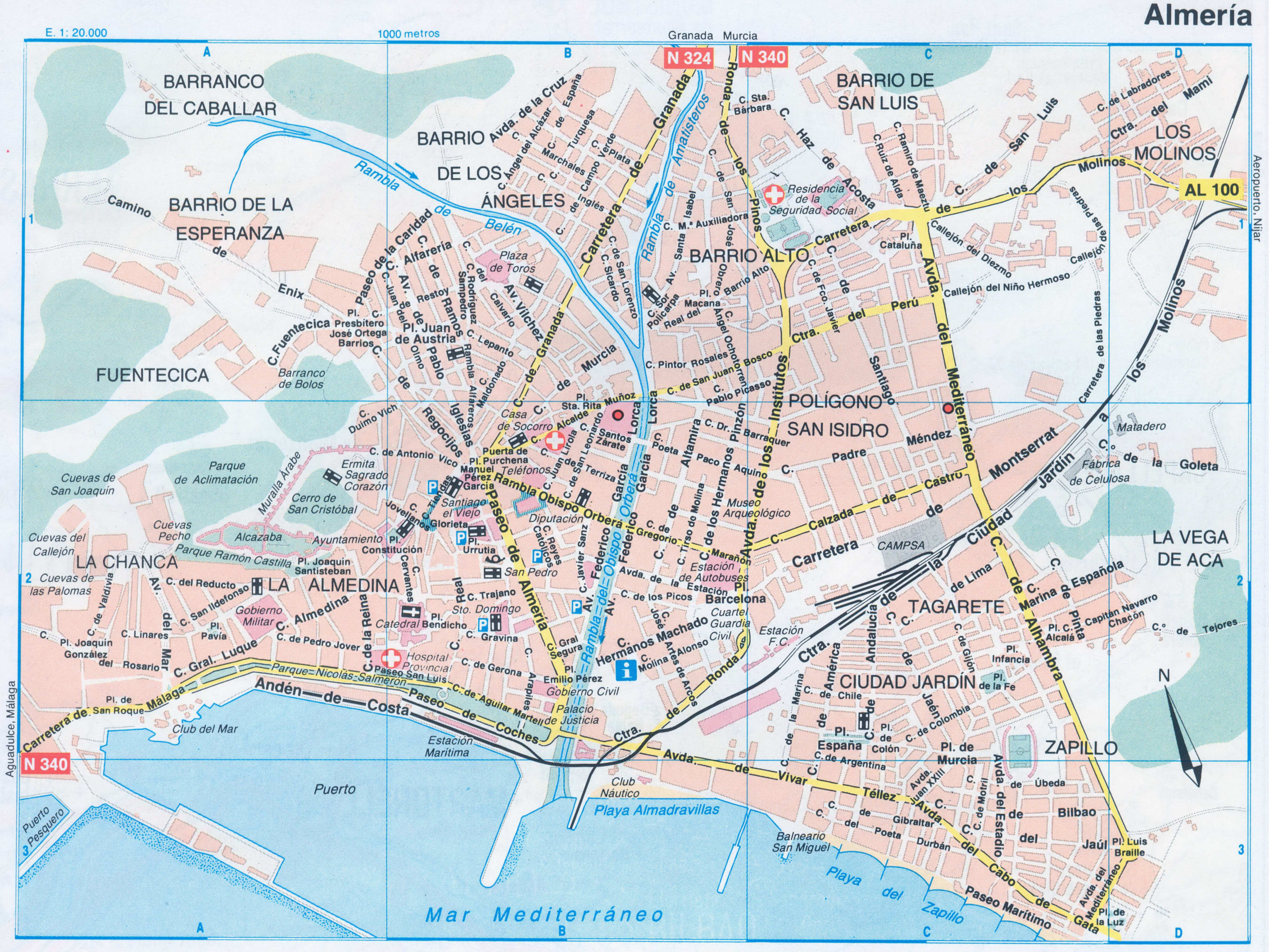 Almería (Spain) tourist map with attractions